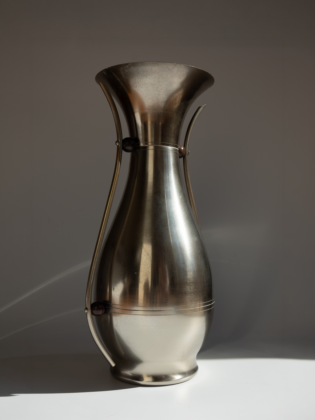 Dovo Twin-Handled Metal Vase with Wooden Beads