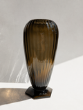 A Monumental French Art Deco Smoky Glass "Torsade" Vase by Delatte