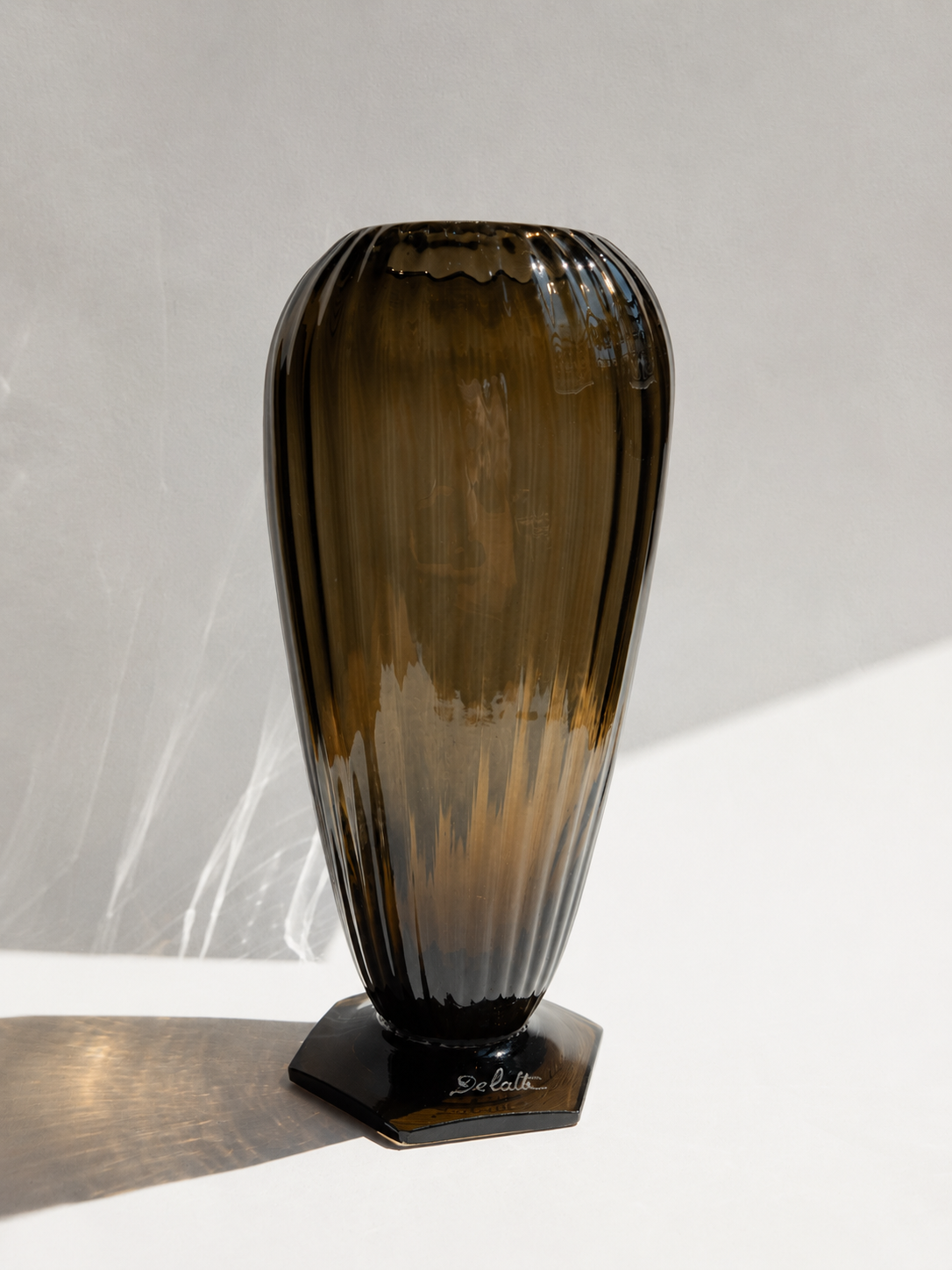 A Monumental French Art Deco Smoky Glass "Torsade" Vase by Delatte