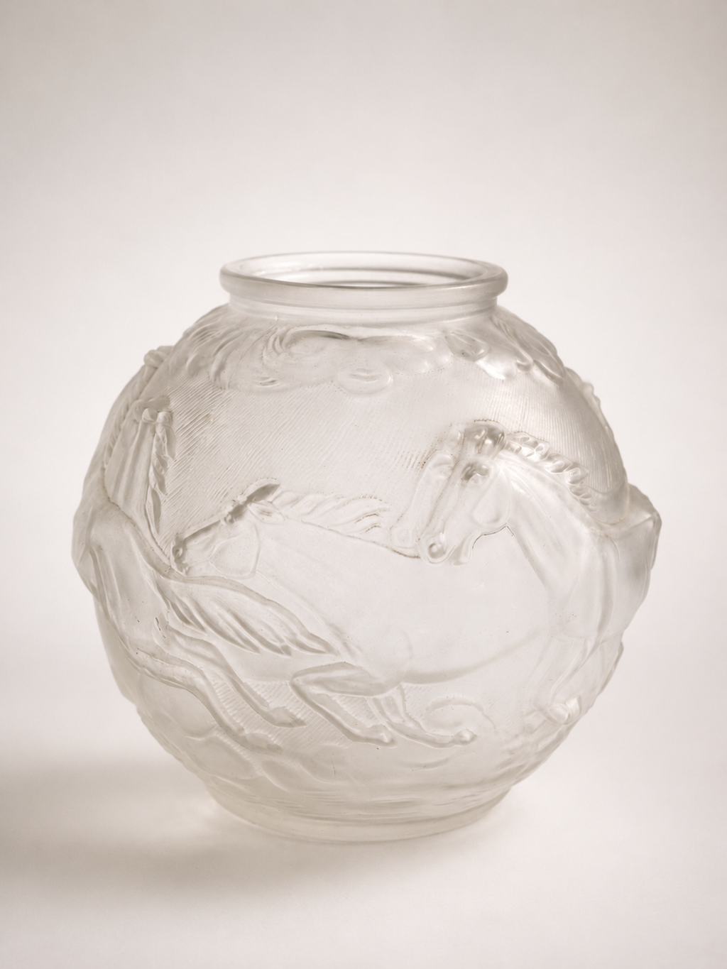 Art Deco "Galloping Horses" Frosted Glass Vase