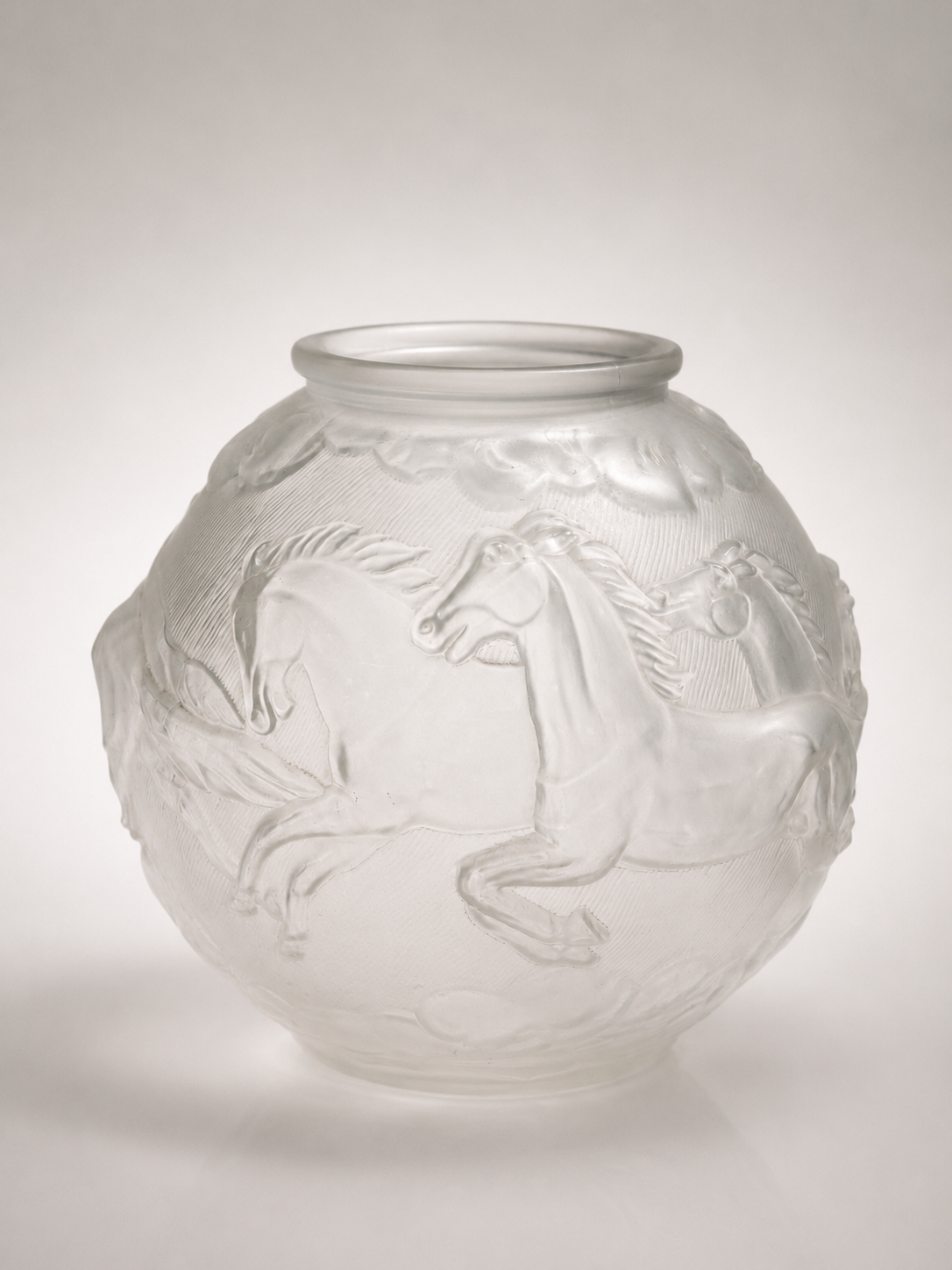 Art Deco "Galloping Horses" Frosted Glass Vase