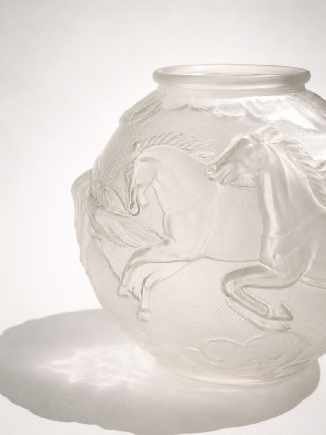 Art Deco "Galloping Horses" Frosted Glass Vase