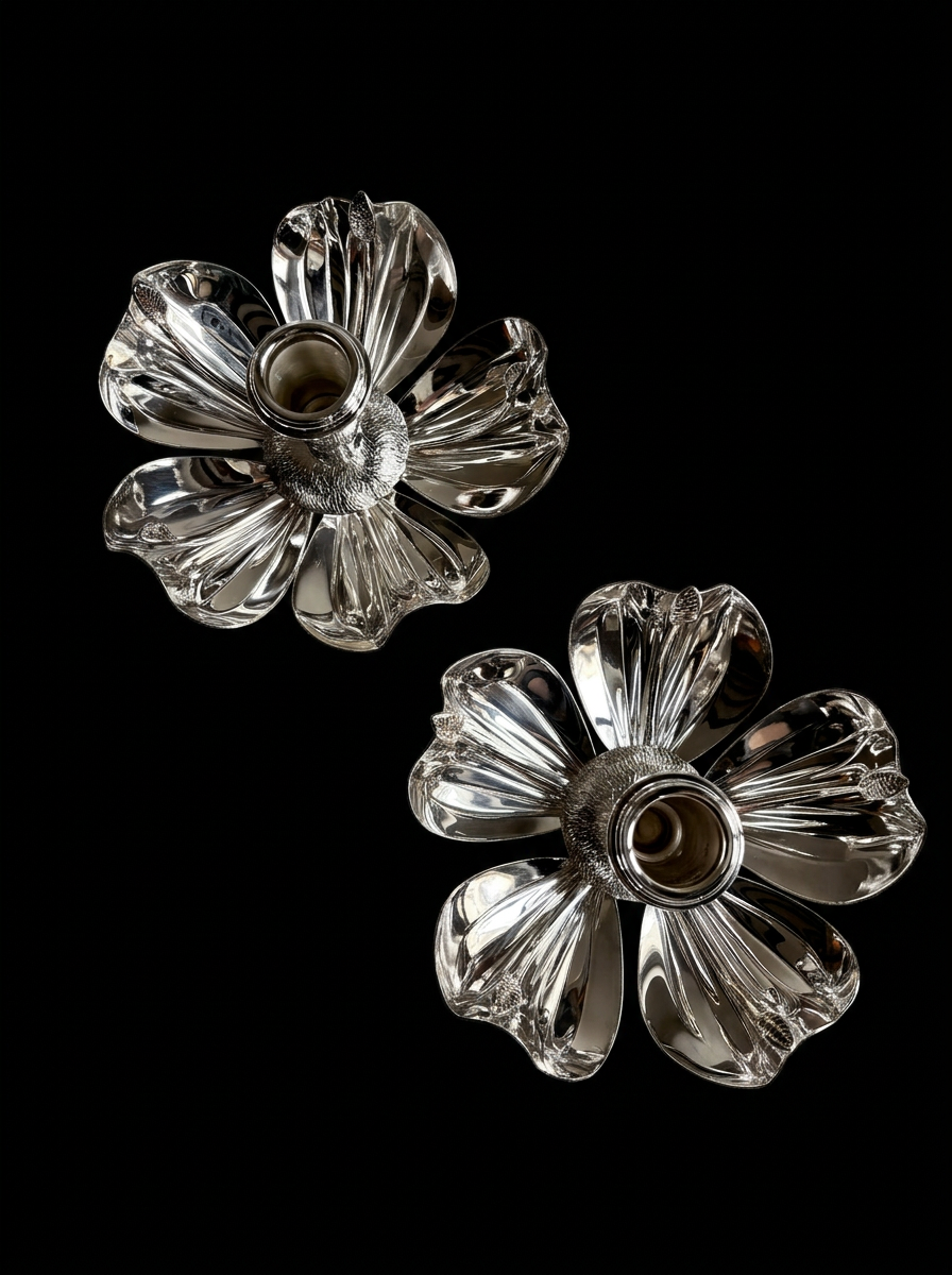 Silver-Plated Magnolia Candleholders
