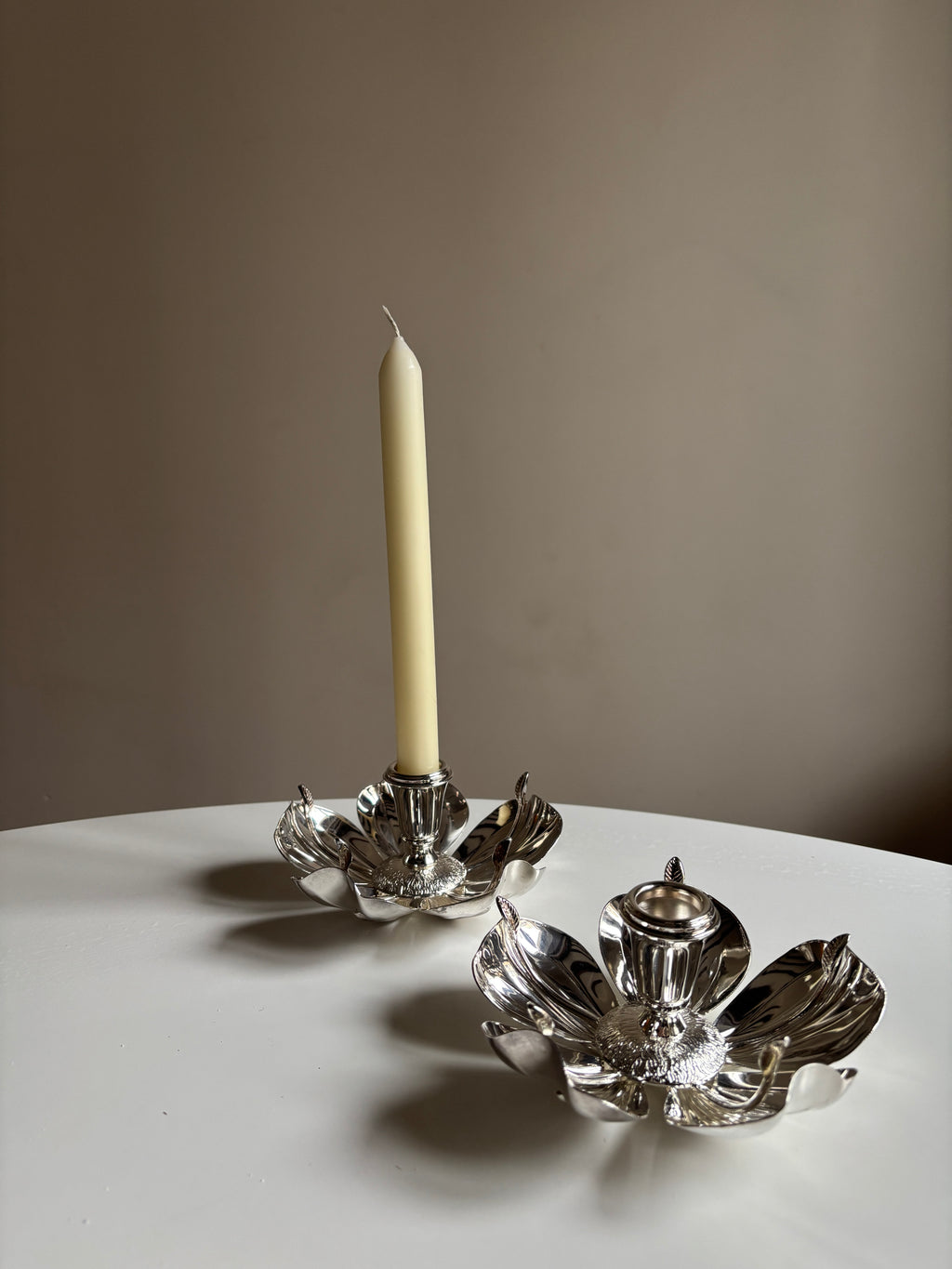 Silver-Plated Magnolia Candleholders