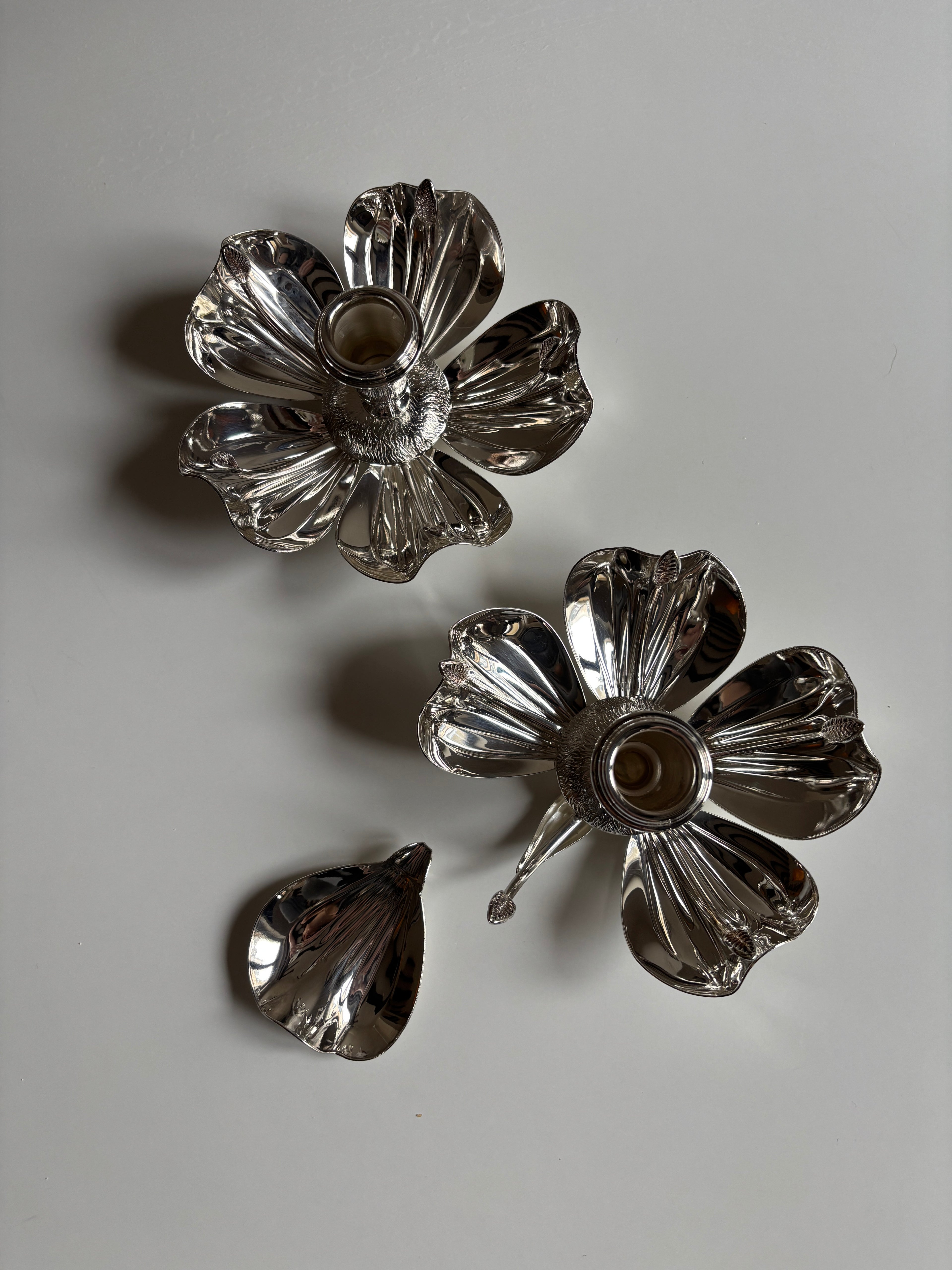 Silver-Plated Magnolia Candleholders