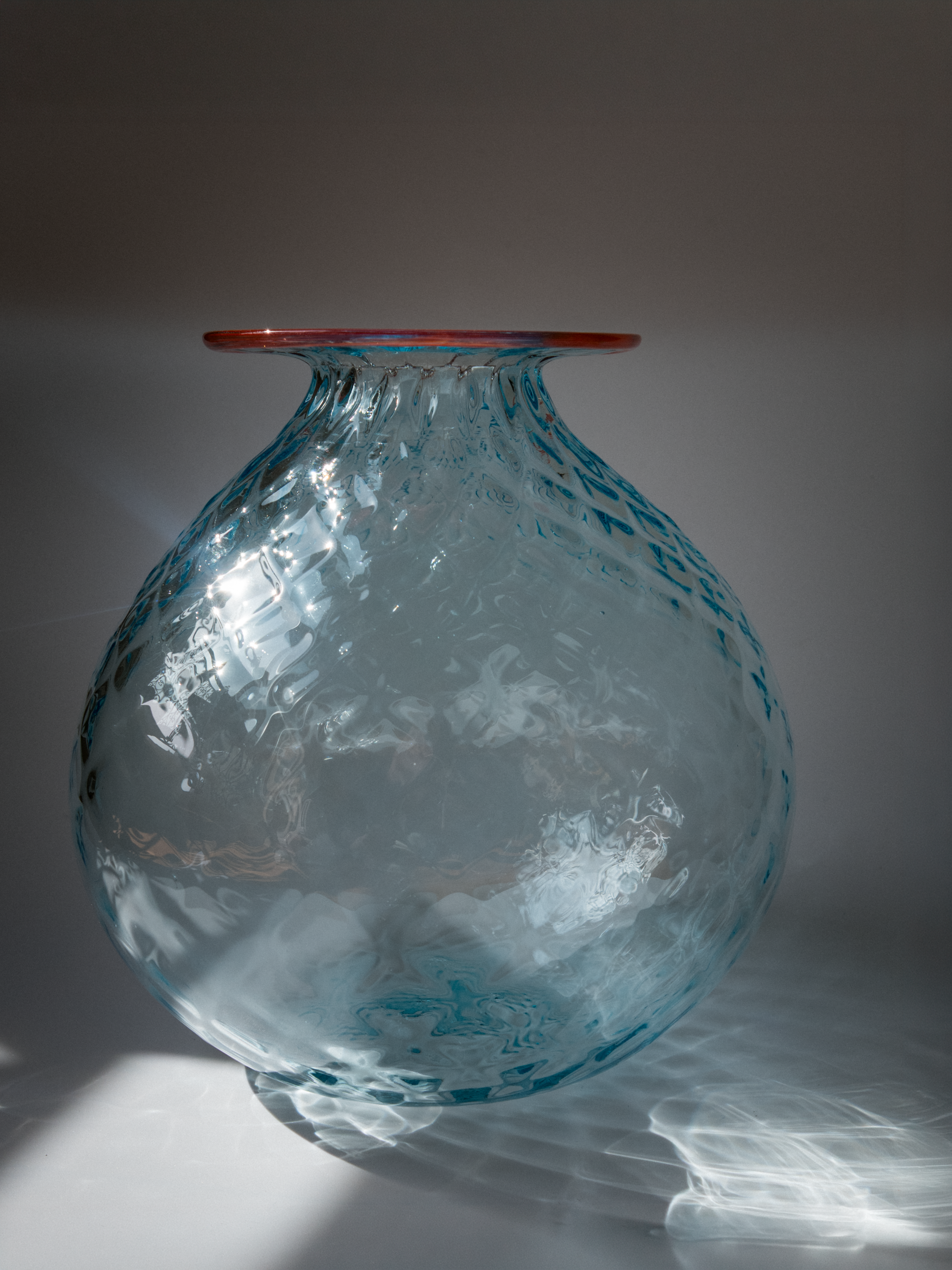 Murano Balloton Glass Vase with Tomato-Red Rim
