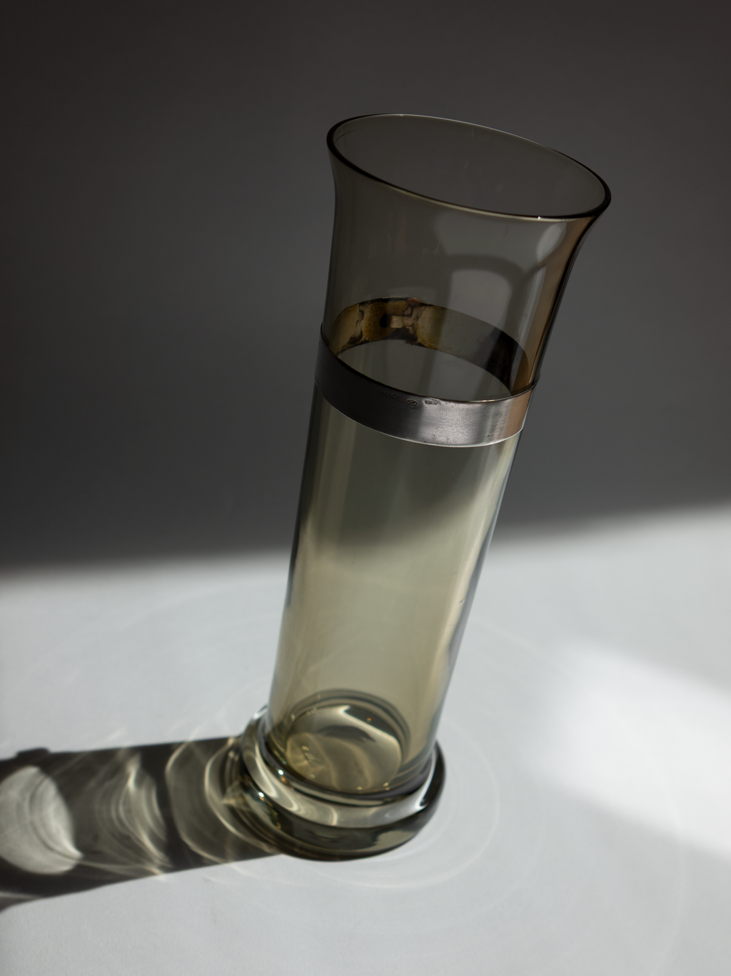 Smoked Glass Vase with 925 Sterling Silver Belt Detail