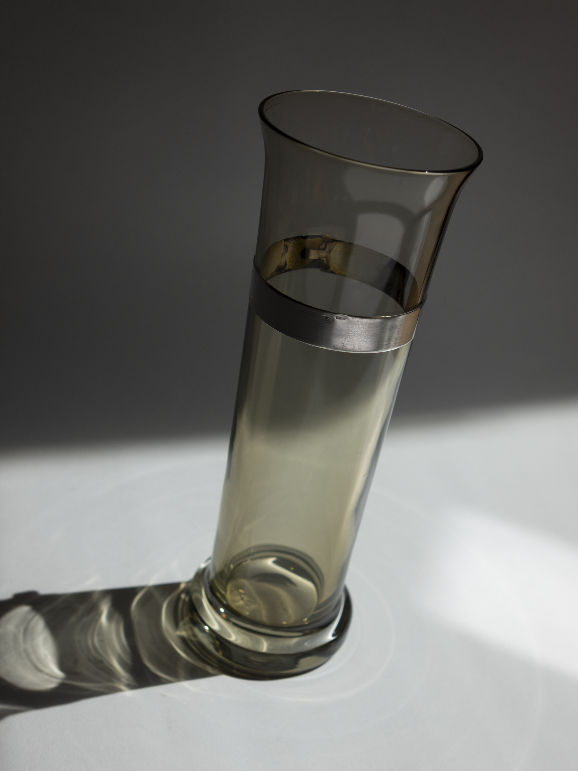 Smoked Glass Vase with 925 Sterling Silver Belt Detail