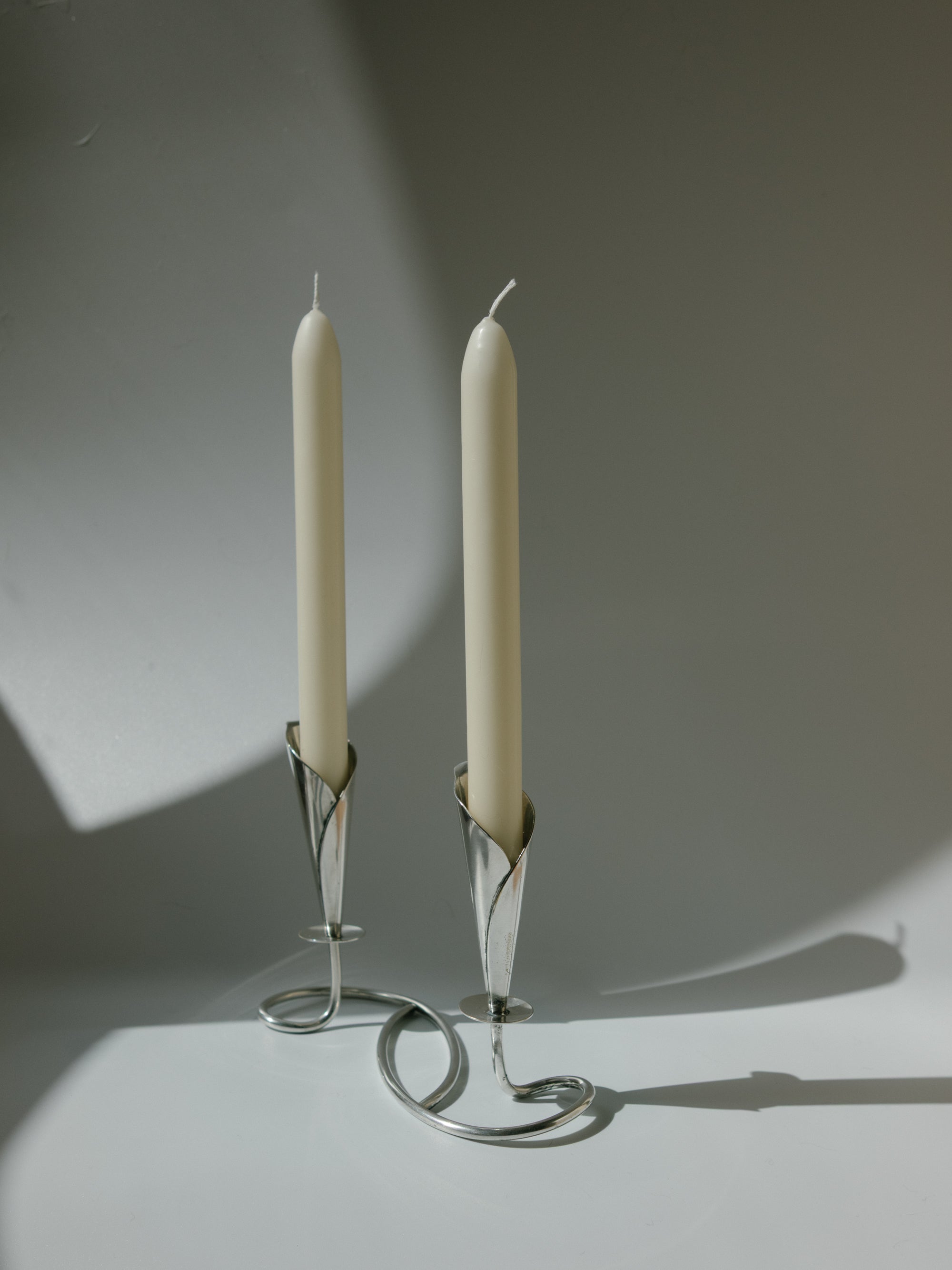 Hans Jensen Calla Lily Candle Holder, Silver-Plated, Denmark, c. 1960s