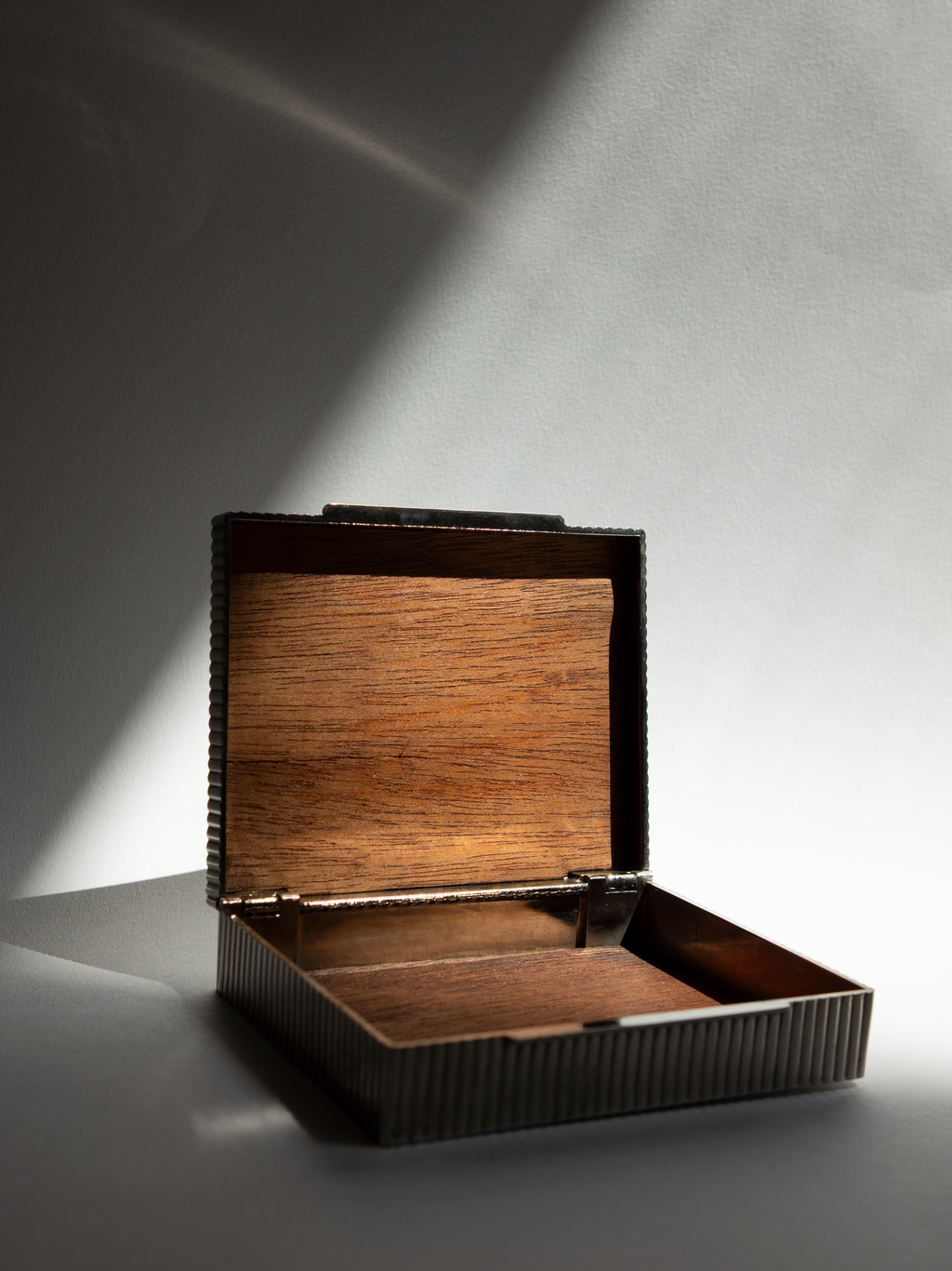 Italian Ribbed Silver-Tone Table Box with Wood Interior