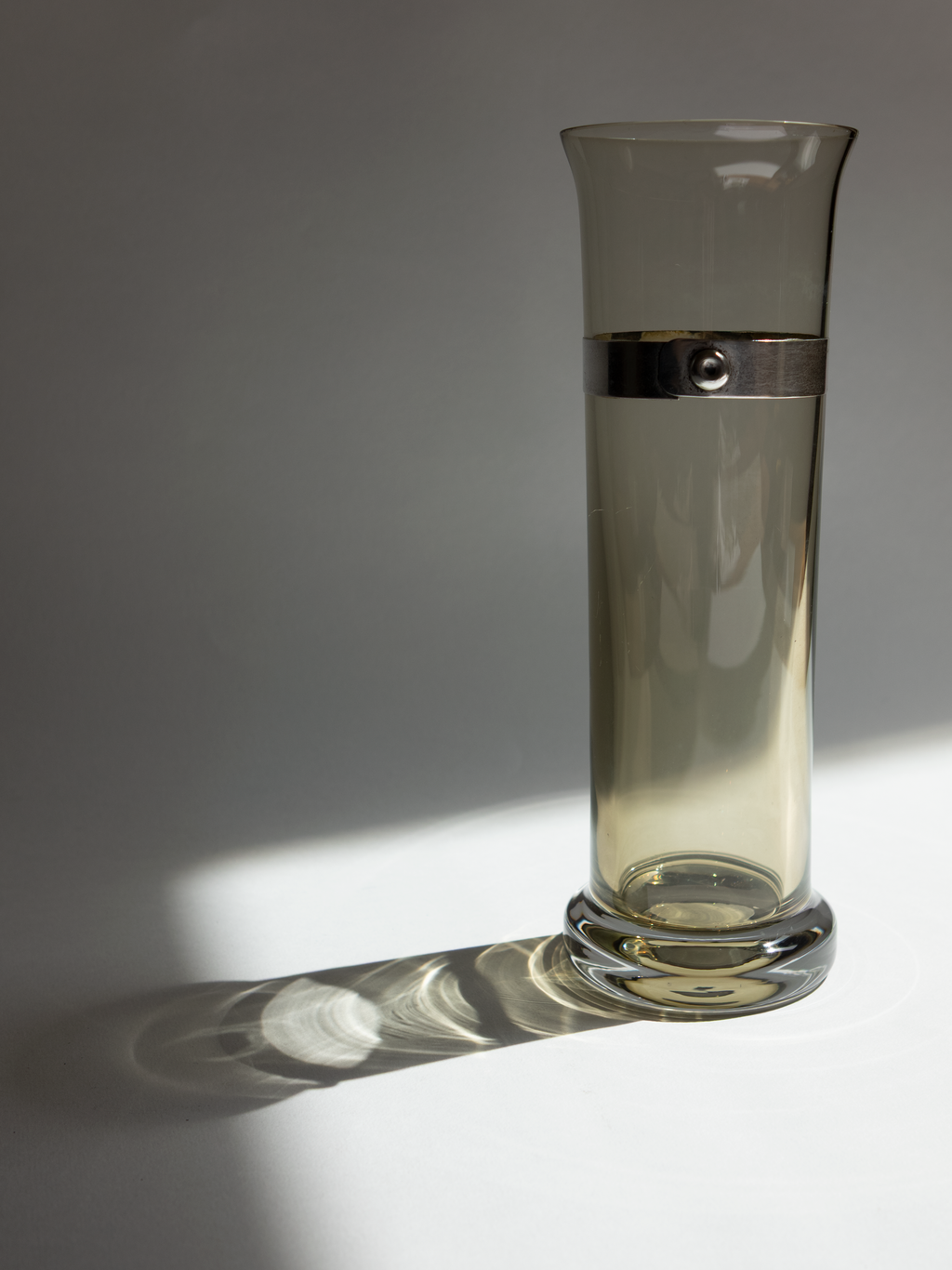 Smoked Glass Vase with 925 Sterling Silver Belt Detail