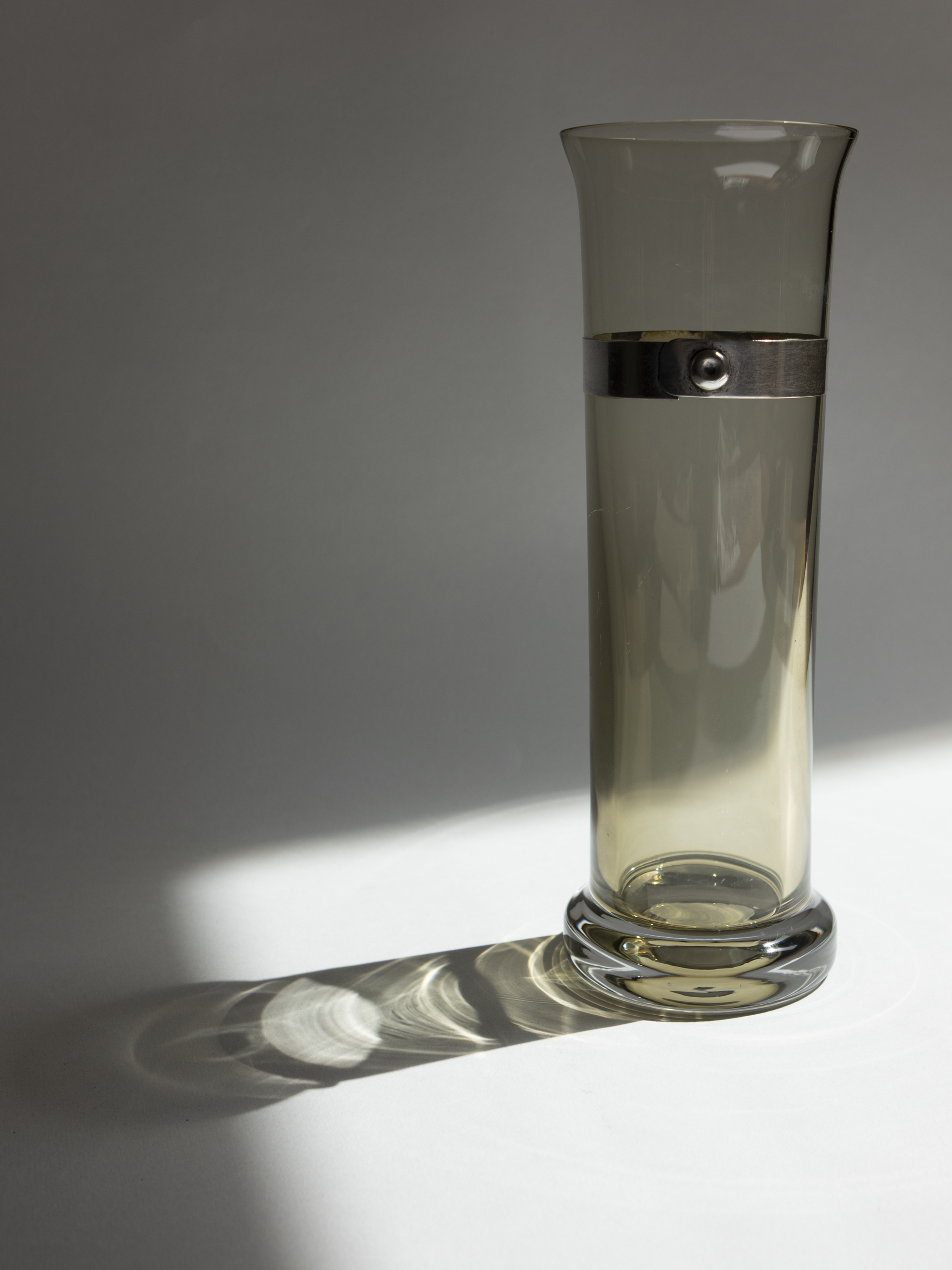 Smoked Glass Vase with 925 Sterling Silver Belt Detail
