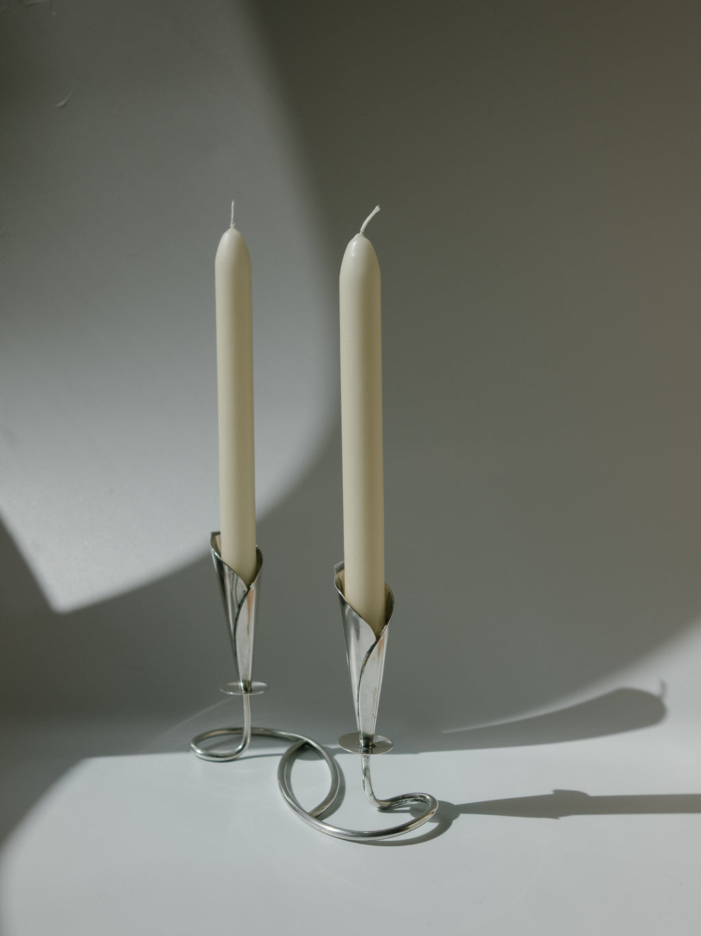 Hans Jensen Calla Lily Candle Holder, Silver-Plated, Denmark, c. 1960s