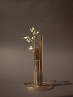 Vase soliflore plaqué or 24 carats italien — Design tubulaire triple moderniste, vers 1970
