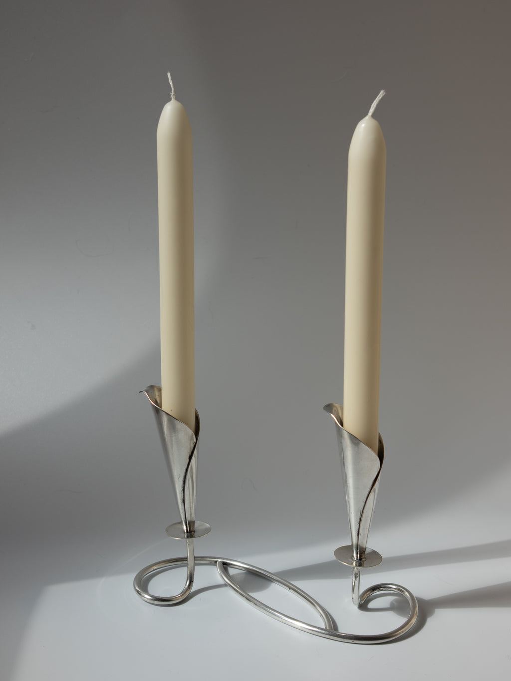 Hans Jensen Calla Lily Candle Holder, Silver-Plated, Denmark, c. 1960s
