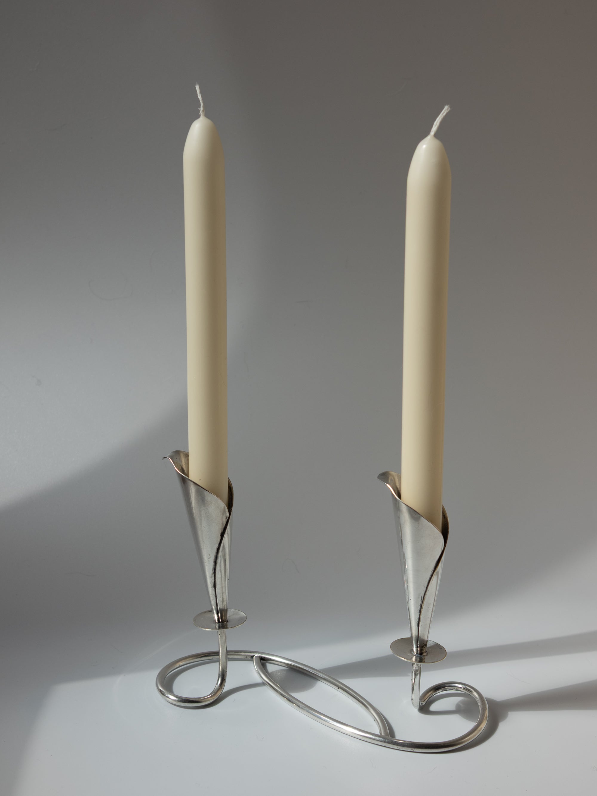 Hans Jensen Calla Lily Candle Holder, Silver-Plated, Denmark, c. 1960s
