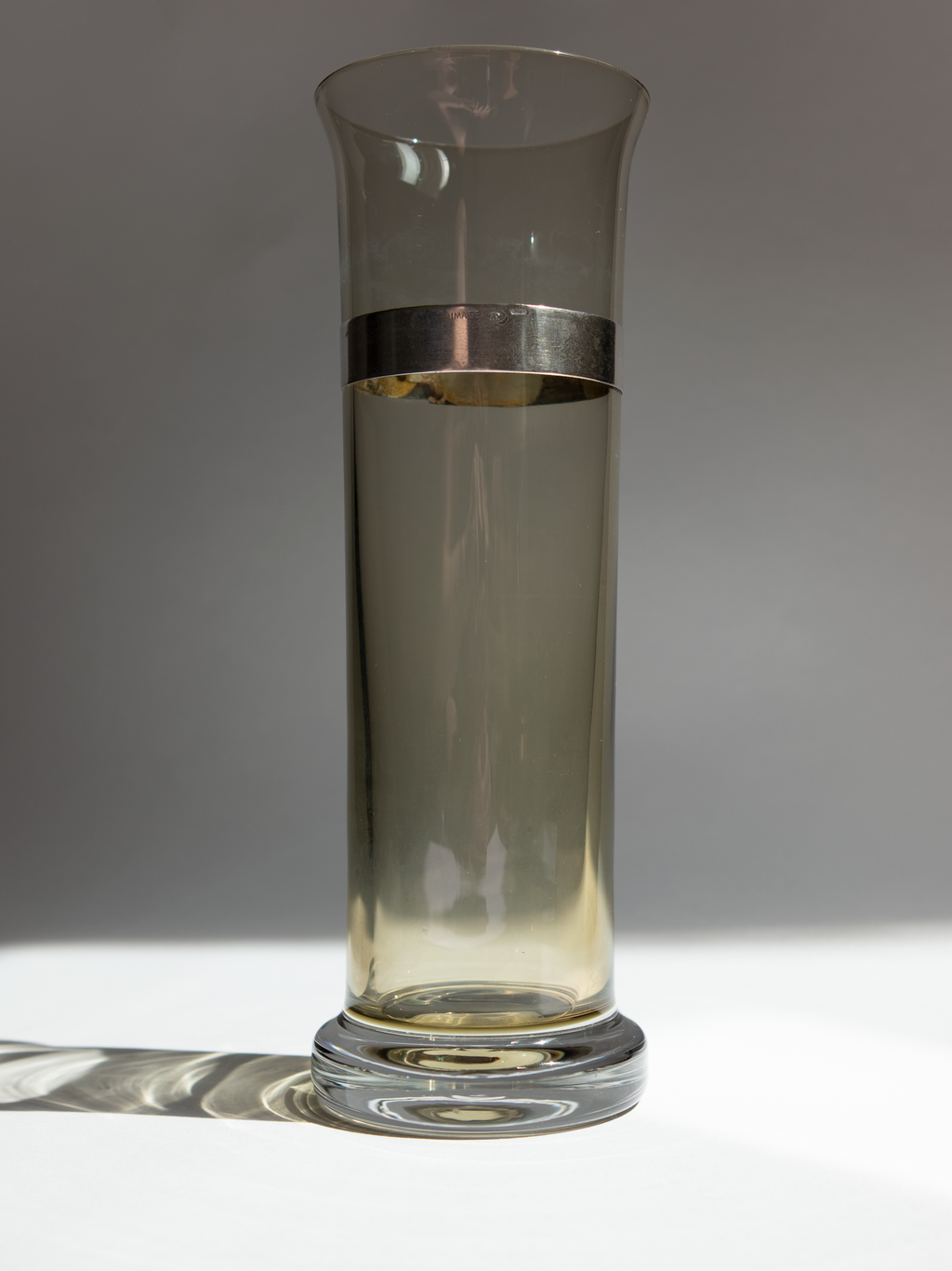 Smoked Glass Vase with 925 Sterling Silver Belt Detail