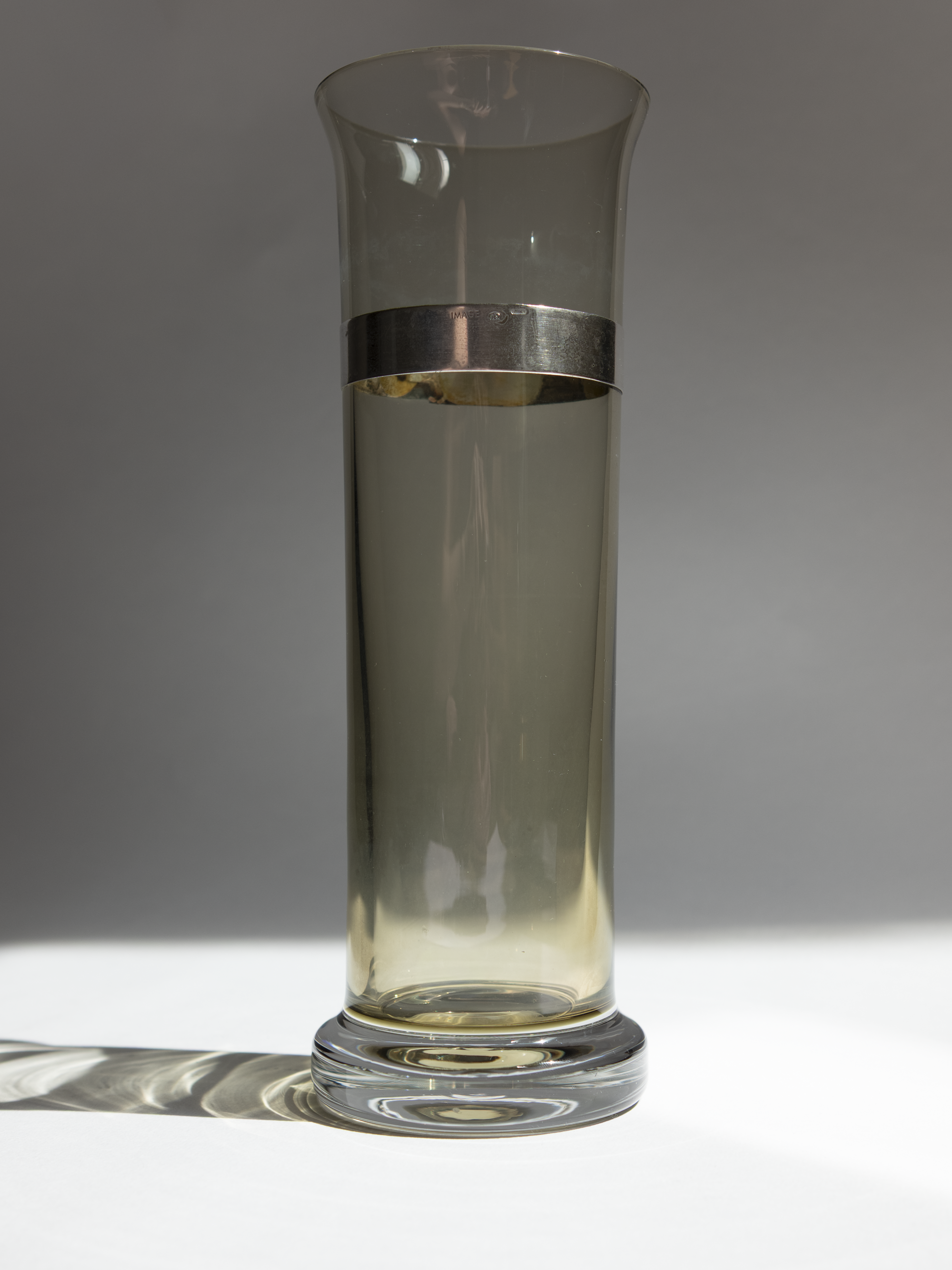 Smoked Glass Vase with 925 Sterling Silver Belt Detail