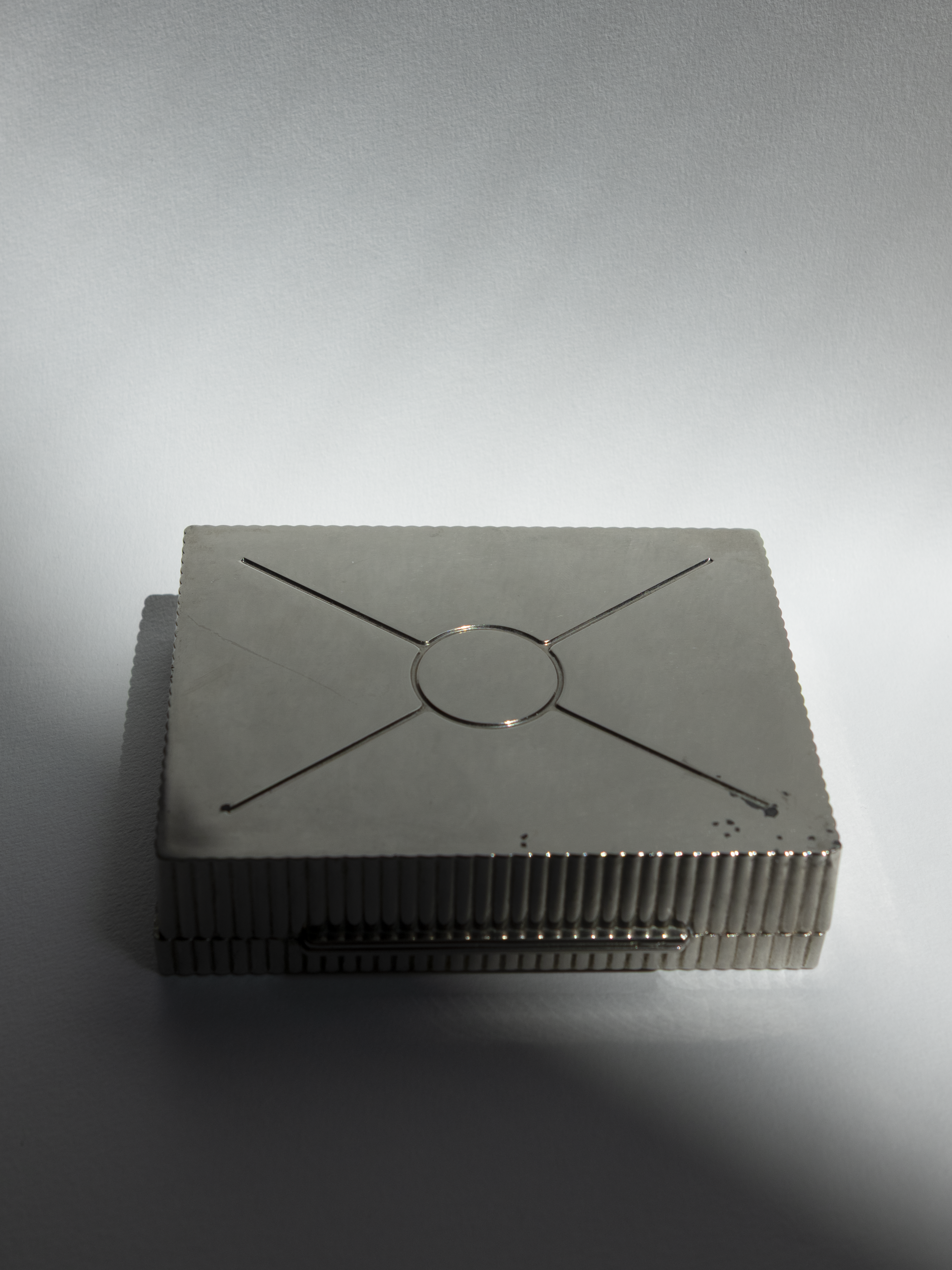 Italian Ribbed Silver-Tone Table Box with Wood Interior