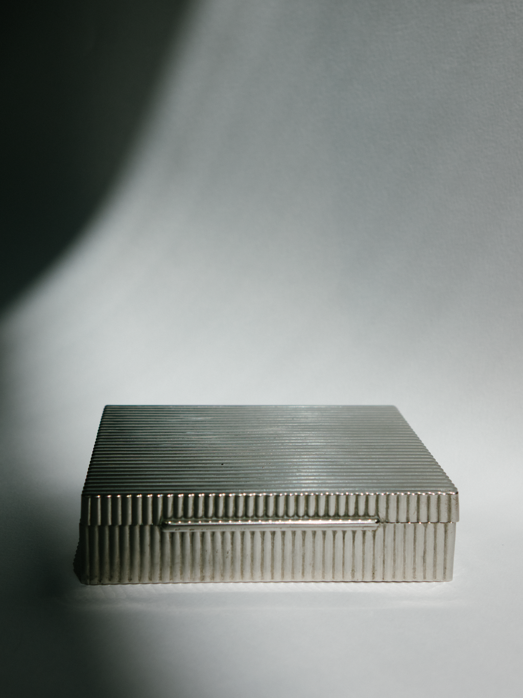 Italian Ribbed Silver-Tone Table Box with Wood Interior