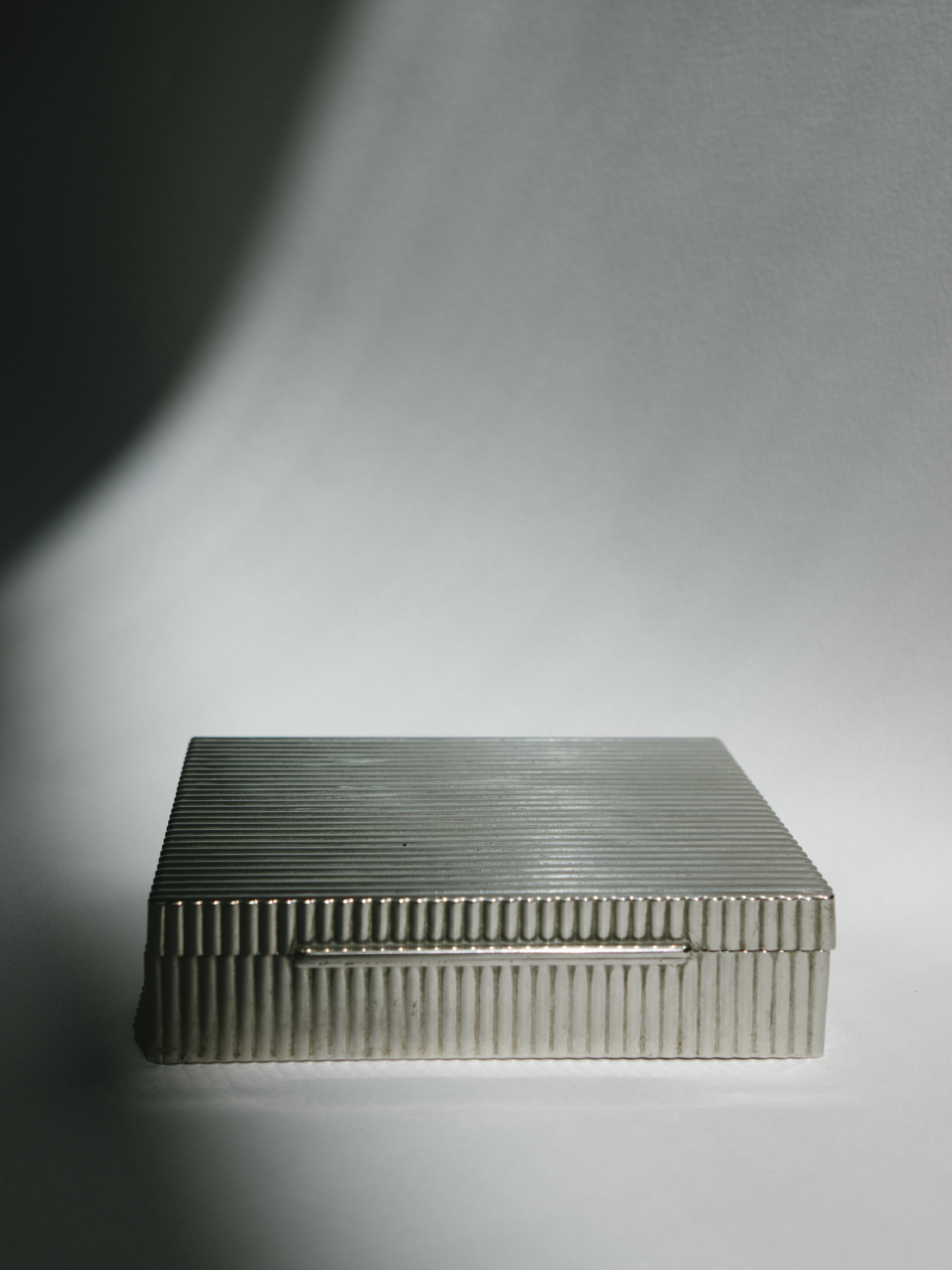 Italian Ribbed Silver-Tone Table Box with Wood Interior