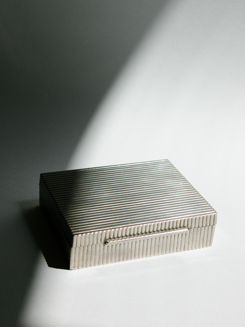 Italian Ribbed Silver-Tone Table Box with Wood Interior