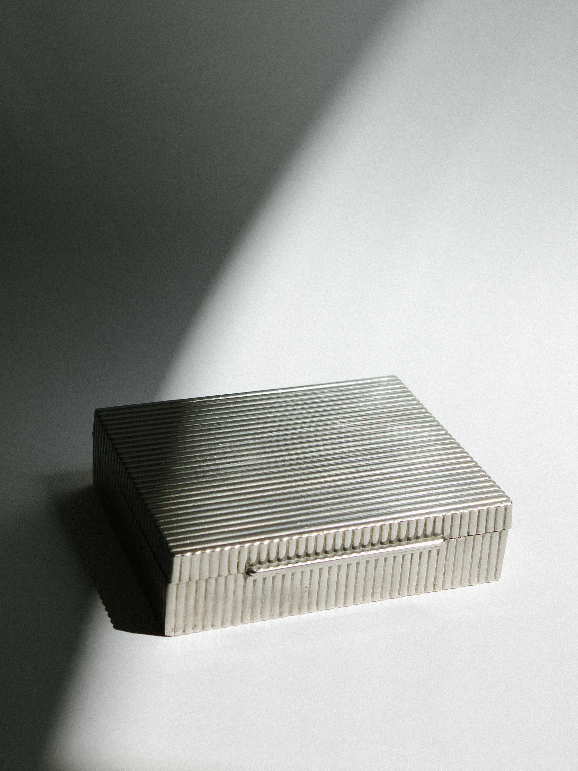Italian Ribbed Silver-Tone Table Box with Wood Interior
