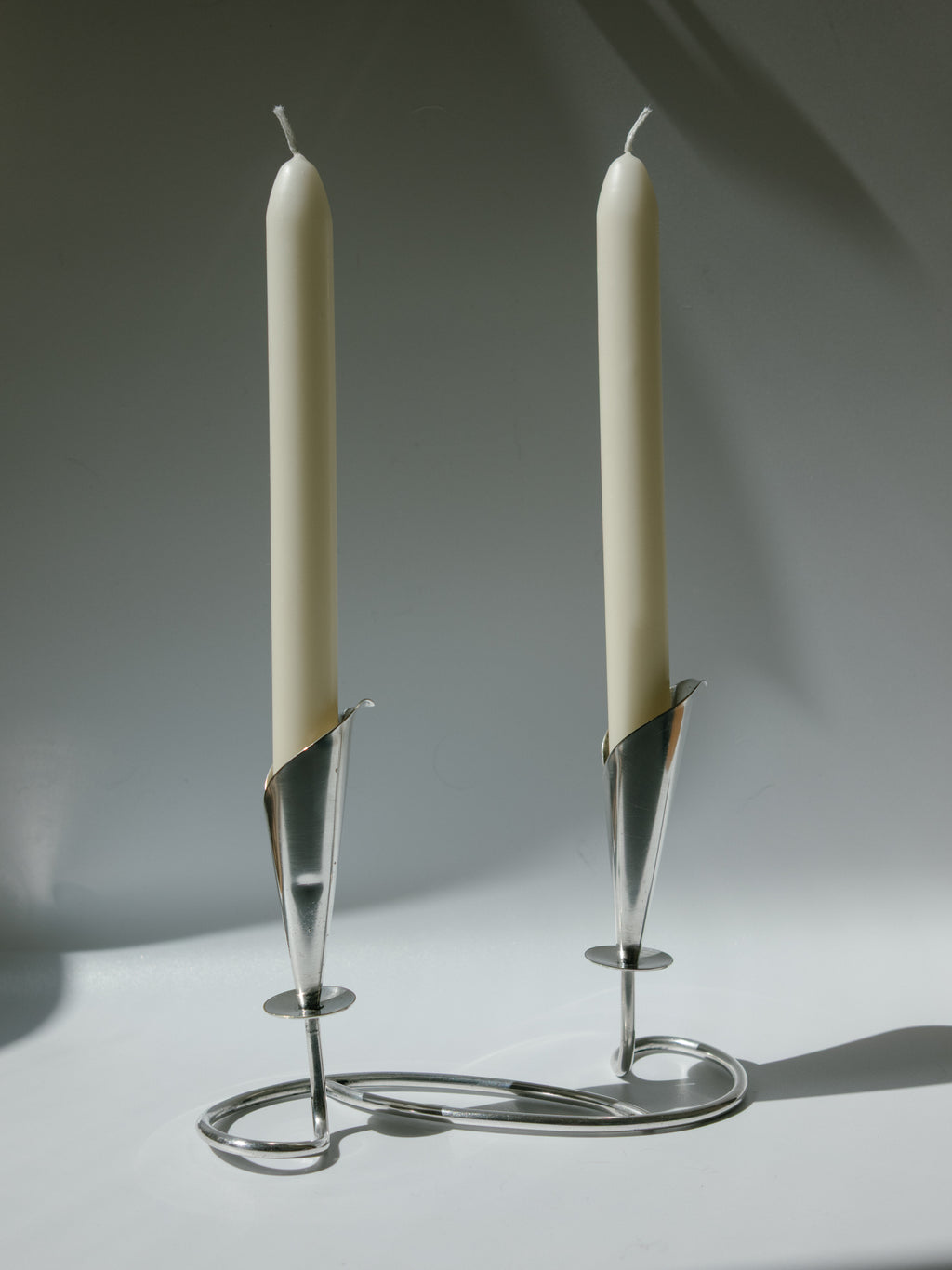 Hans Jensen Calla Lily Candle Holder, Silver-Plated, Denmark, c. 1960s