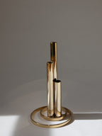 Vase soliflore plaqué or 24 carats italien — Design tubulaire triple moderniste, vers 1970
