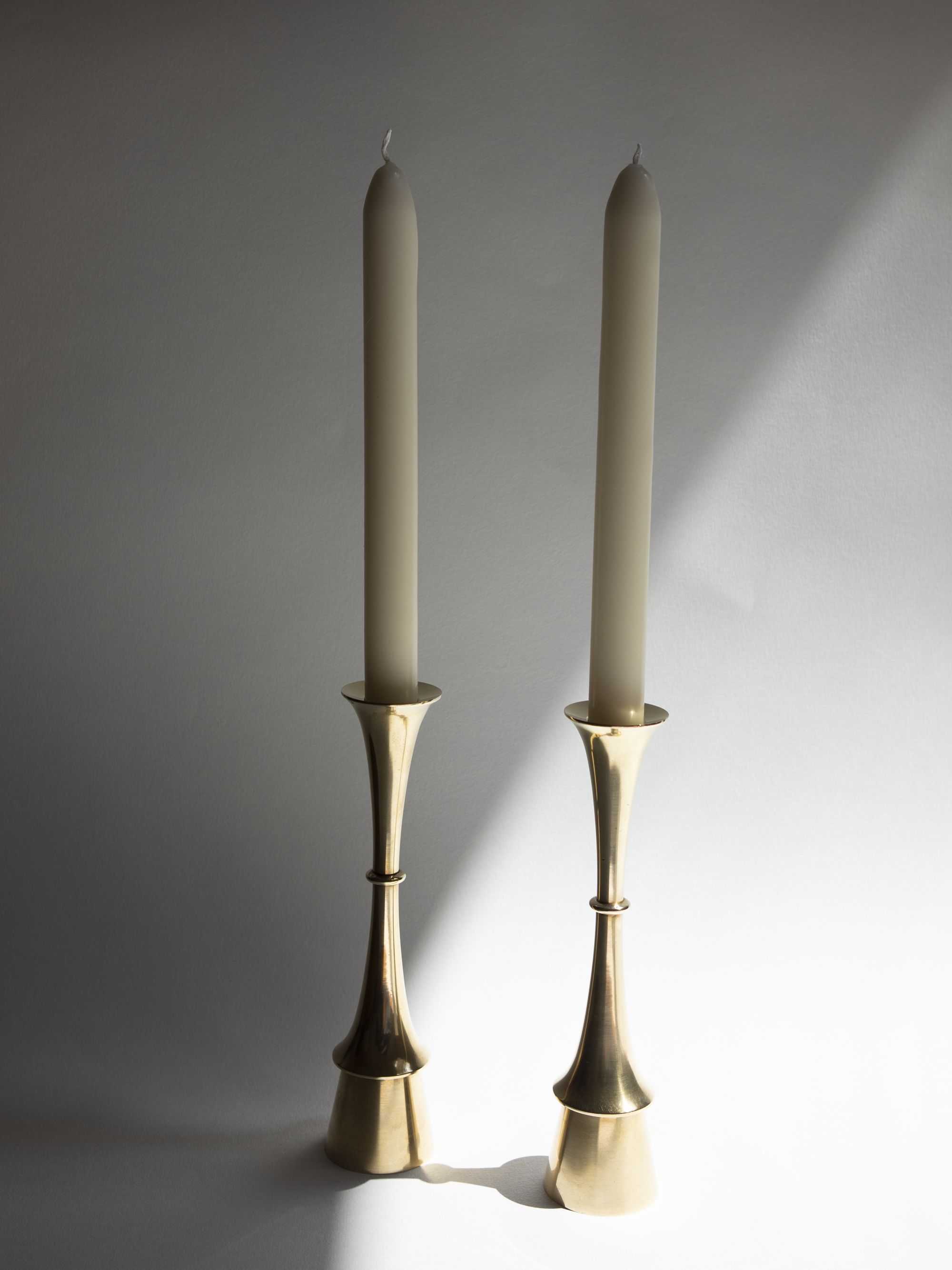 Pair of Fluid Form Danish Modern Solid Brass Candlesticks
