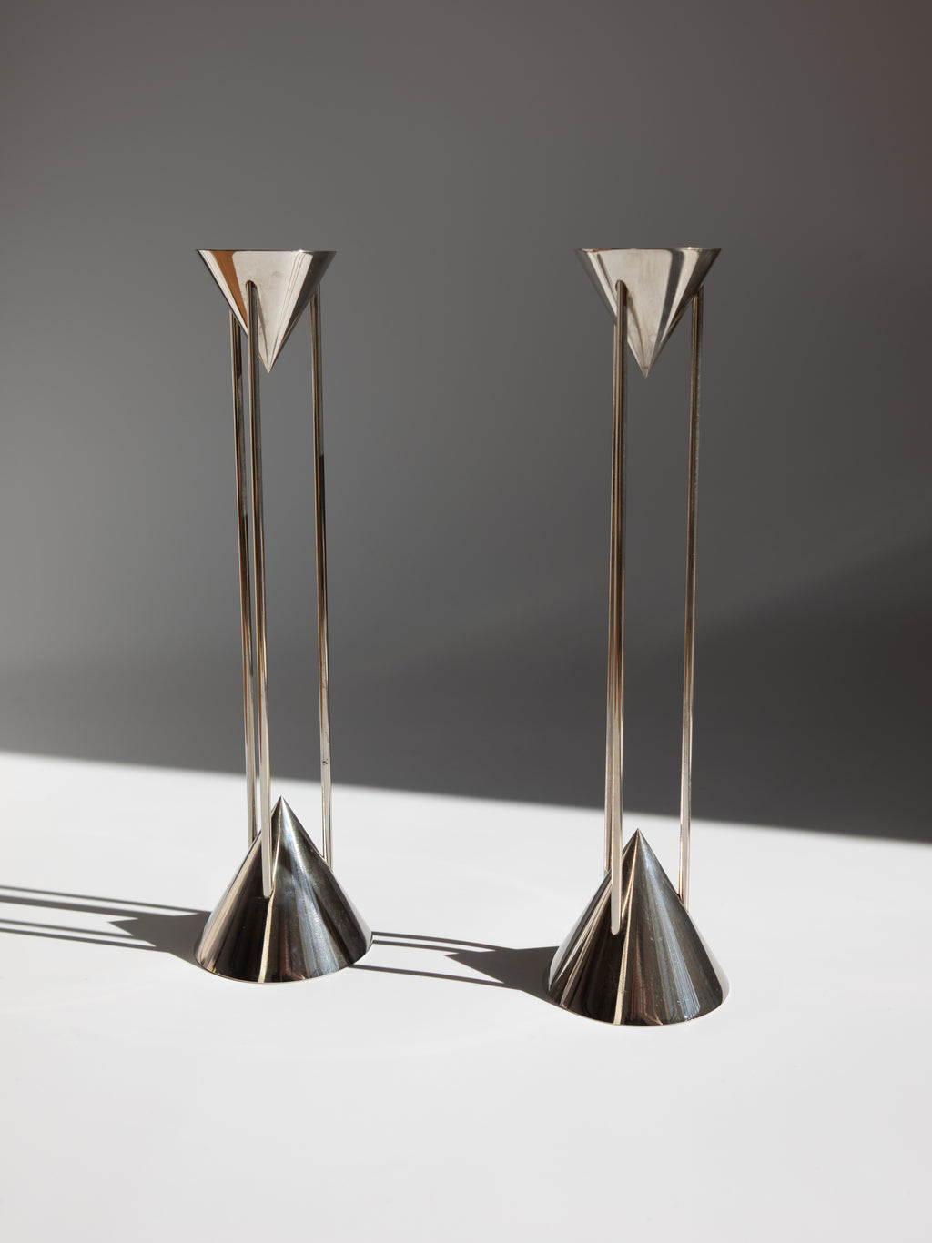 Pair of Chrome Postmodern Candlesticks by Markus Borgens for D-TEC