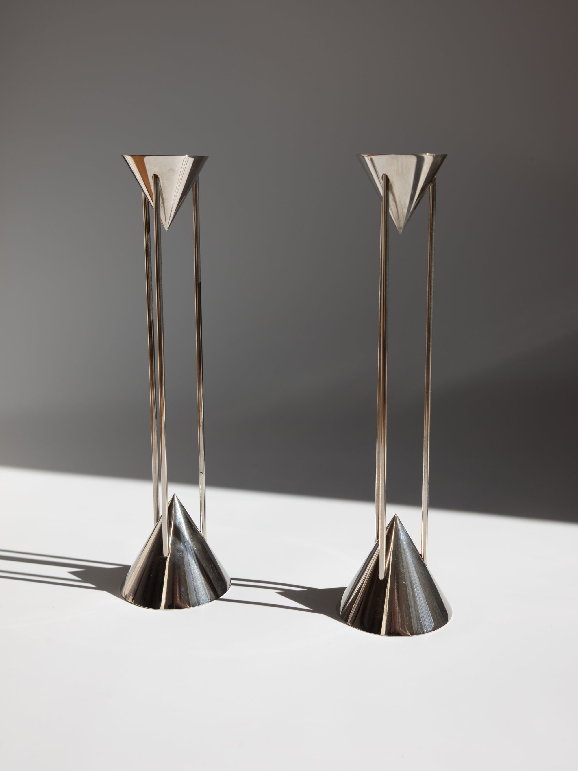 Pair of Chrome Postmodern Candlesticks by Markus Borgens for D-TEC