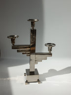 Bauhaus-Inspired Three-Arm Candelabra in Chrome-Plated Metal