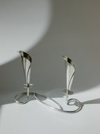 Hans Jensen Calla Lily Candle Holder, Silver-Plated, Denmark, c. 1960s