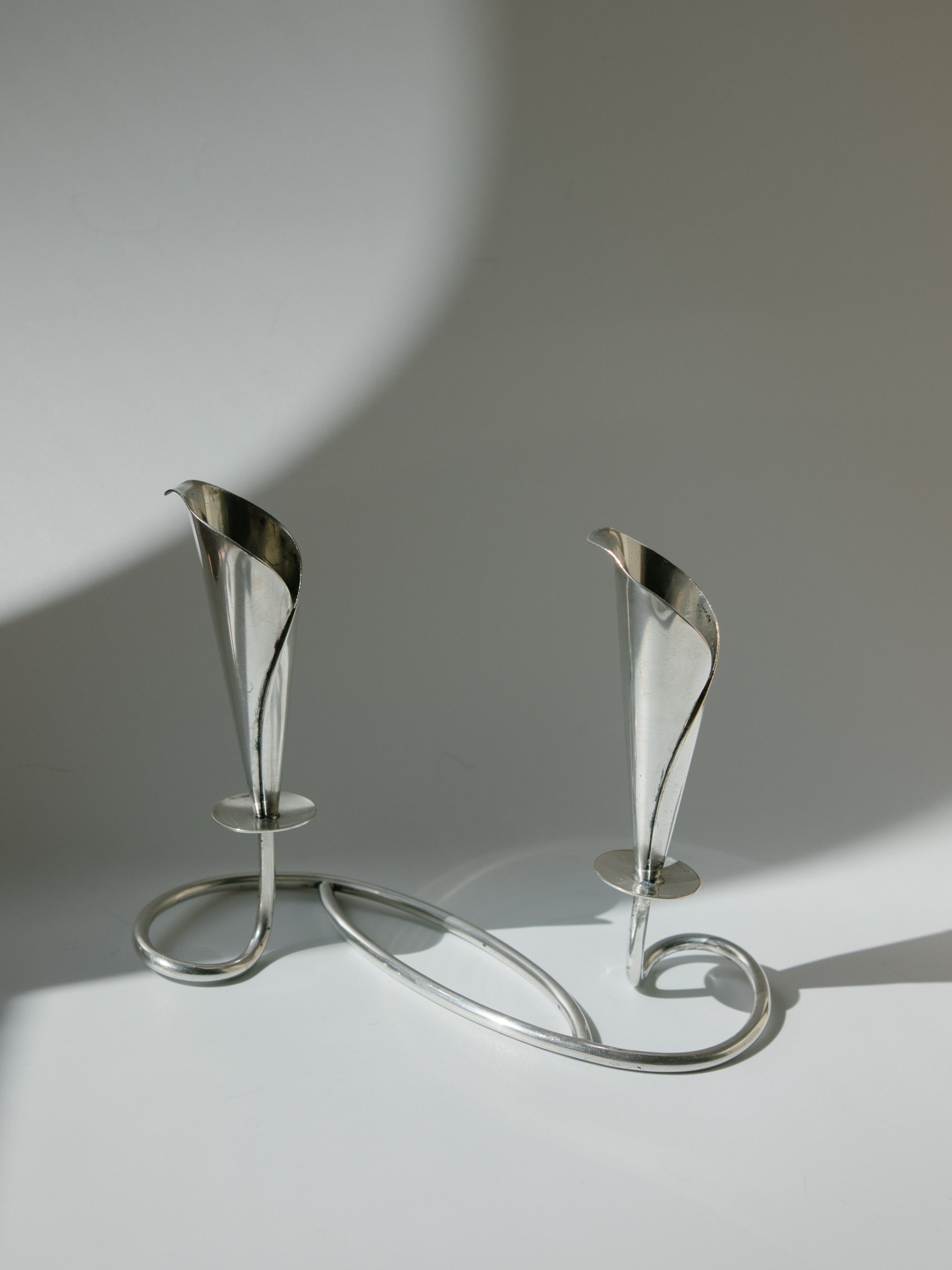 Hans Jensen Calla Lily Candle Holder, Silver-Plated, Denmark, c. 1960s