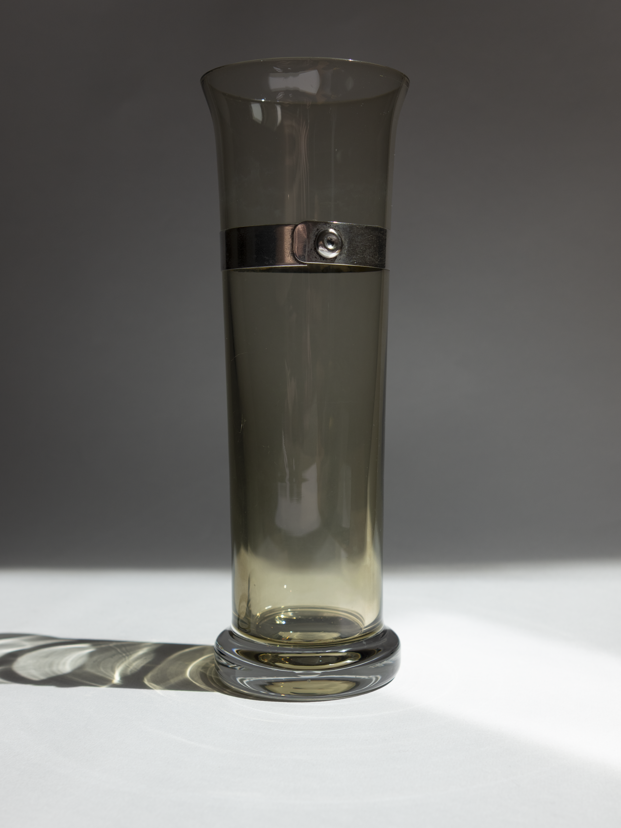 Smoked Glass Vase with 925 Sterling Silver Belt Detail