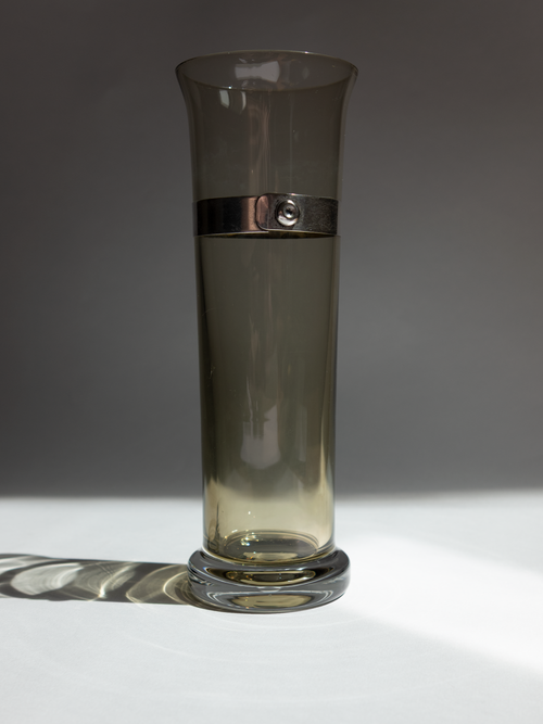 Smoked Glass Vase with 925 Sterling Silver Belt Detail