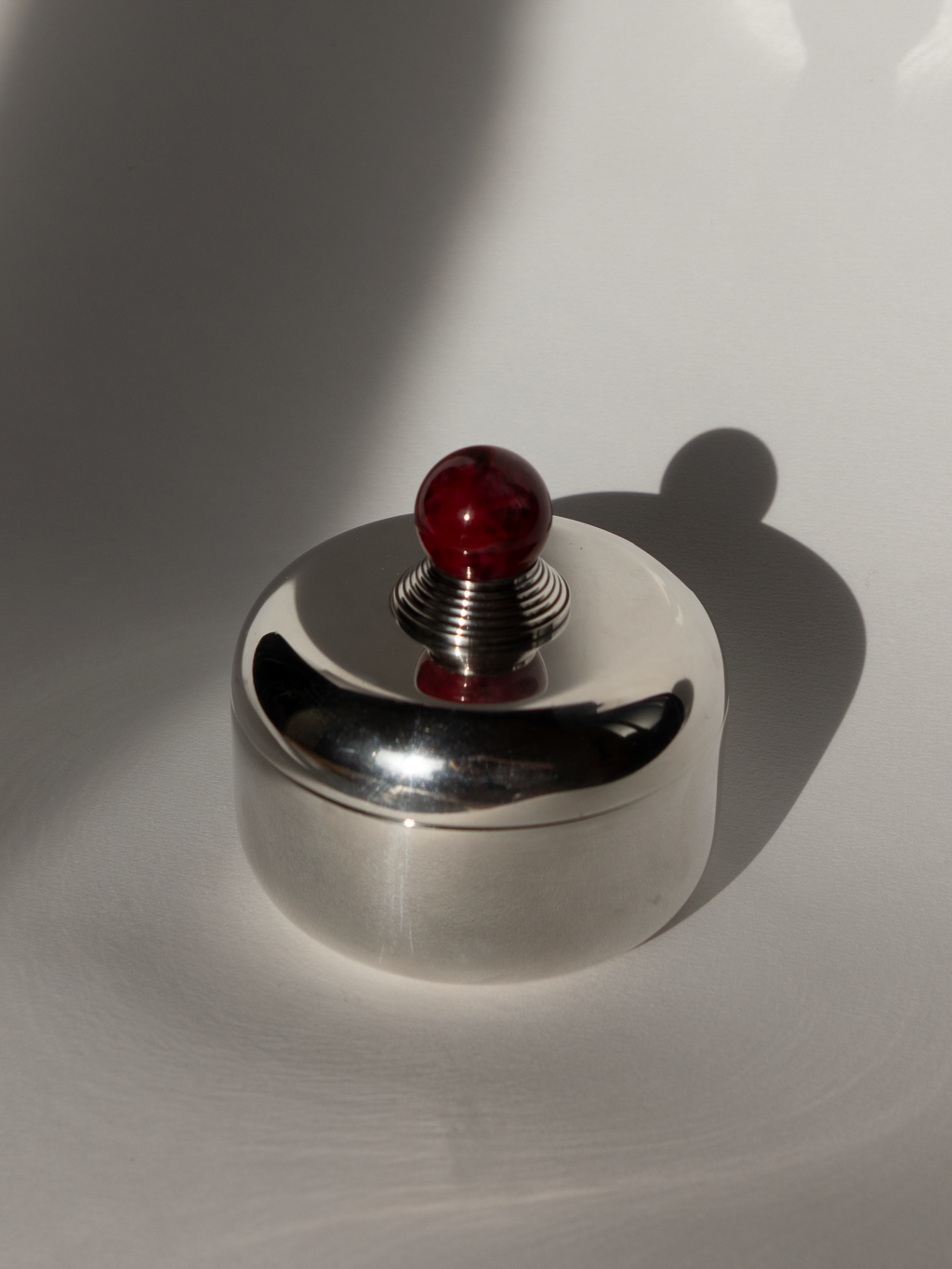 Puiforcat French Art Deco Box with Ruby Red Lacquer Finial