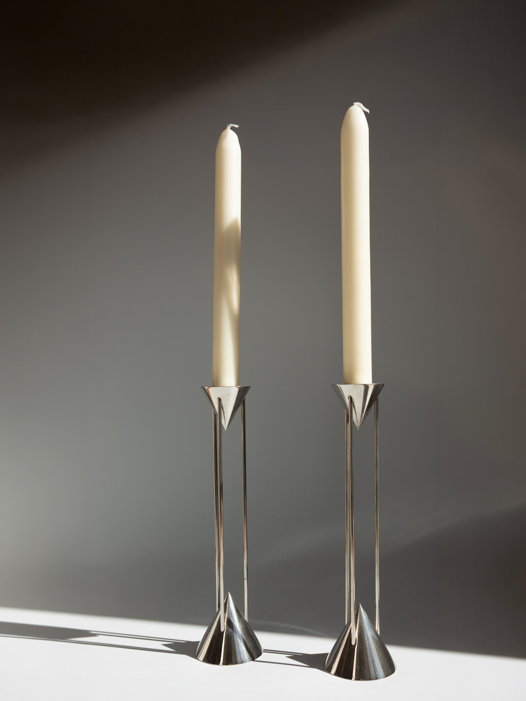 Pair of Chrome Postmodern Candlesticks by Markus Borgens for D-TEC