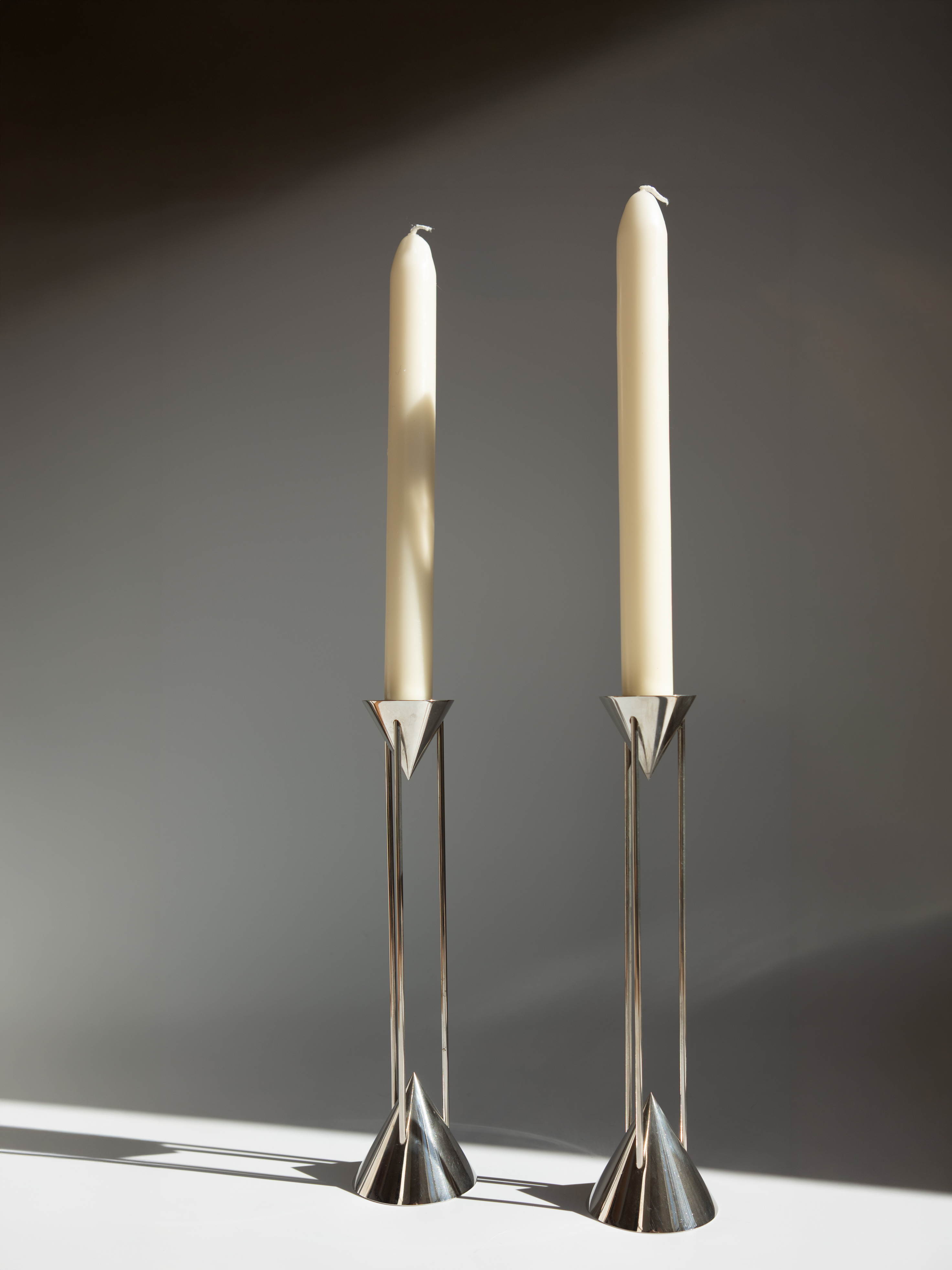 Pair of Chrome Postmodern Candlesticks by Markus Borgens for D-TEC