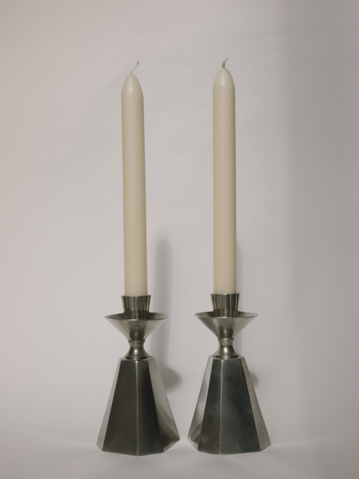 Pair of GAB Tenn Faceted Pewter Candlesticks
