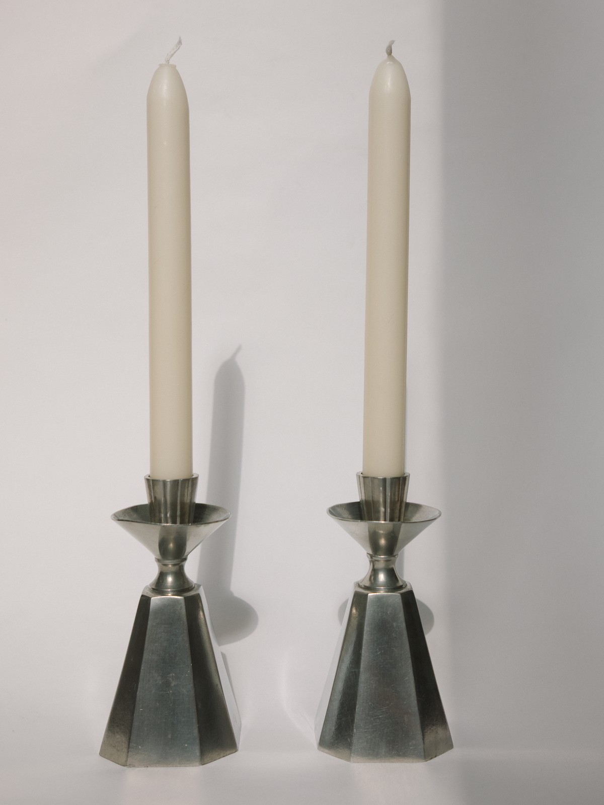 Pair of GAB Tenn Faceted Pewter Candlesticks
