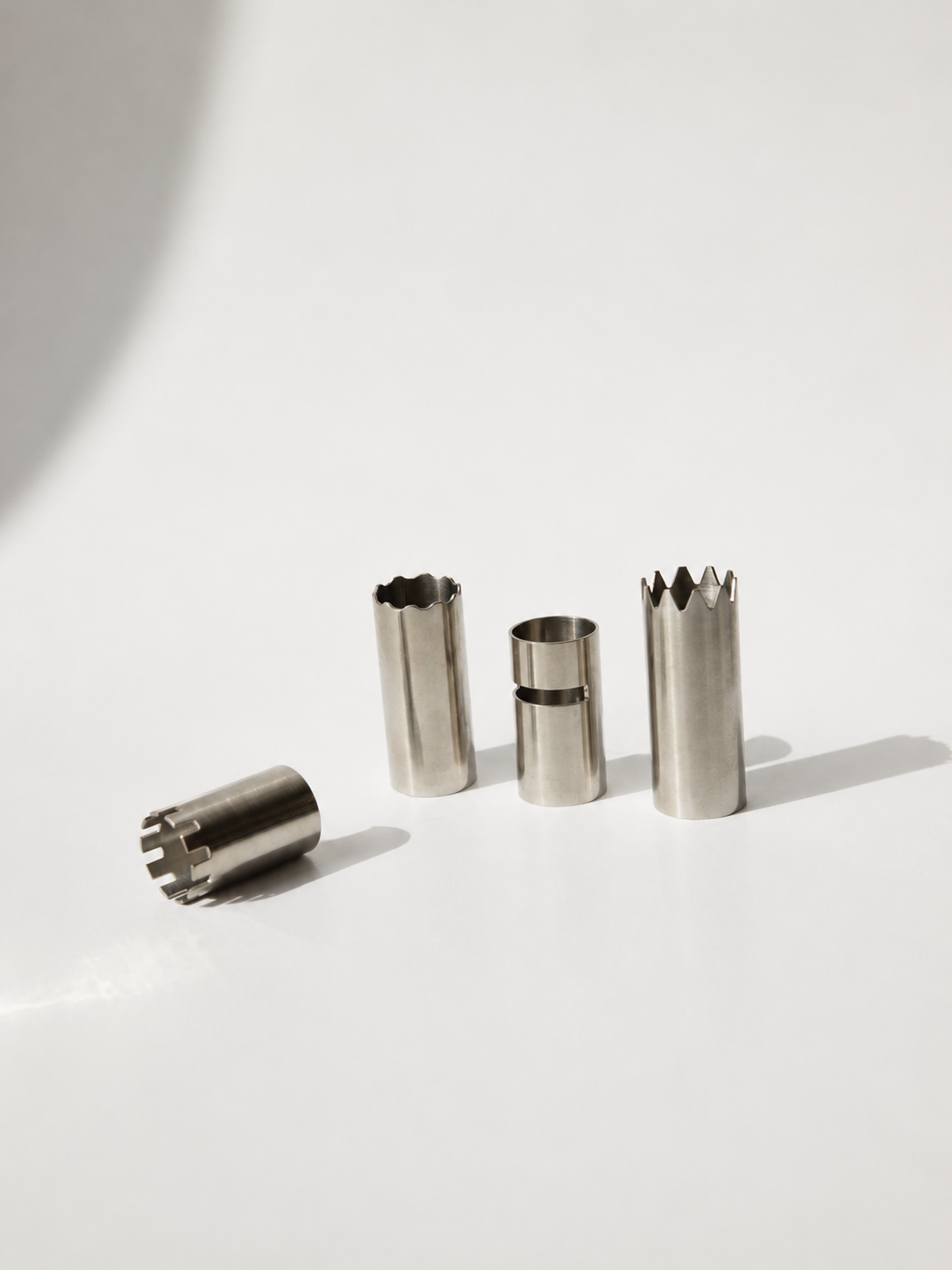 Italian Modernist "Cylinder" Chess Set in Brushed Stainless Steel