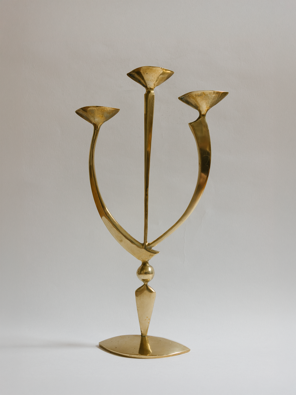 Mid-Century Brass Triple Candleholder