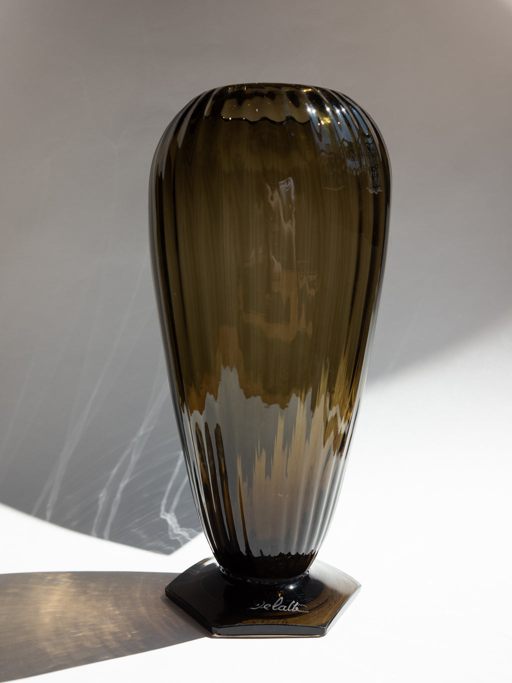 A Monumental French Art Deco Smoky Glass "Torsade" Vase by Delatte