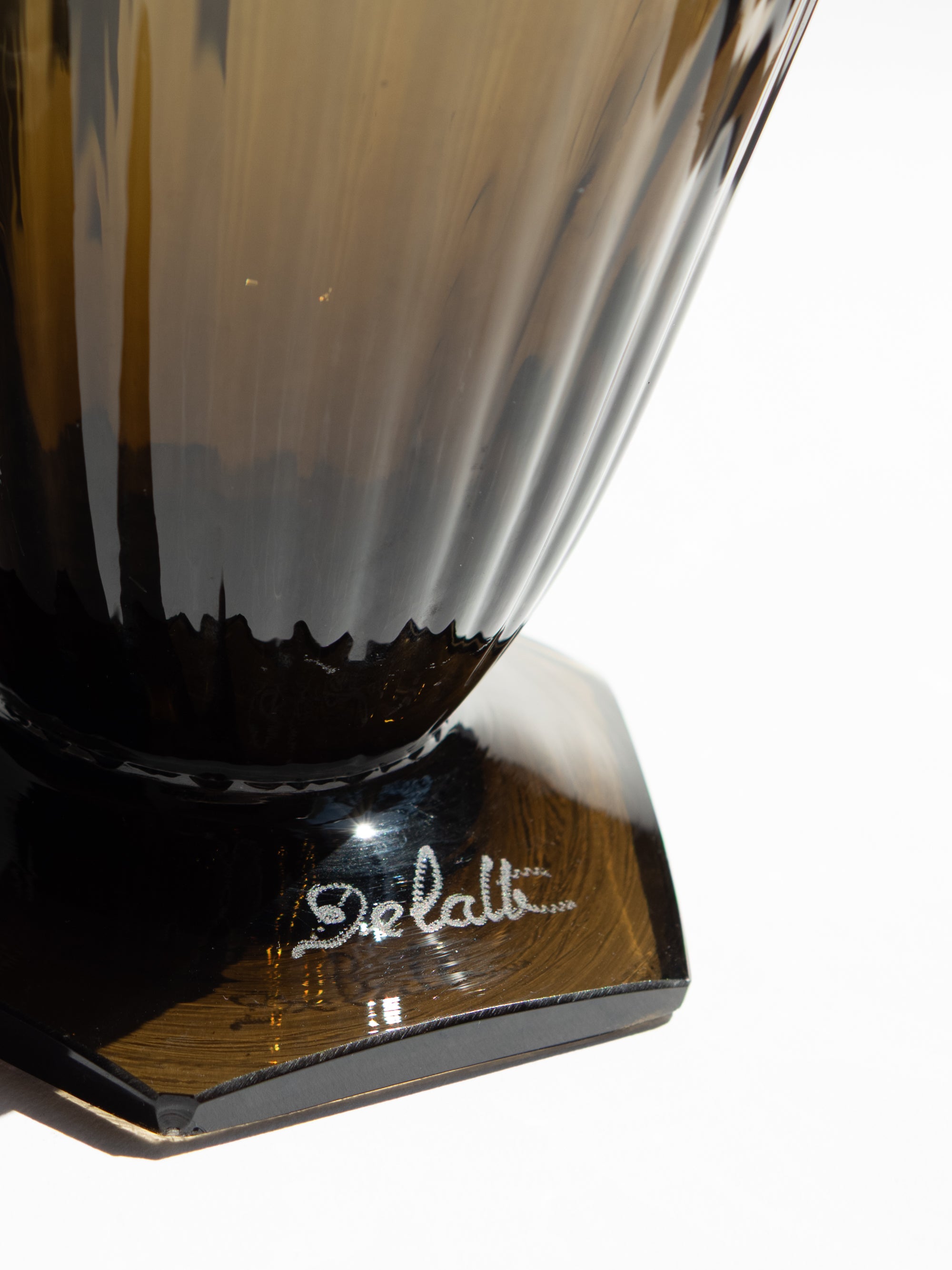 A Monumental French Art Deco Smoky Glass "Torsade" Vase by Delatte