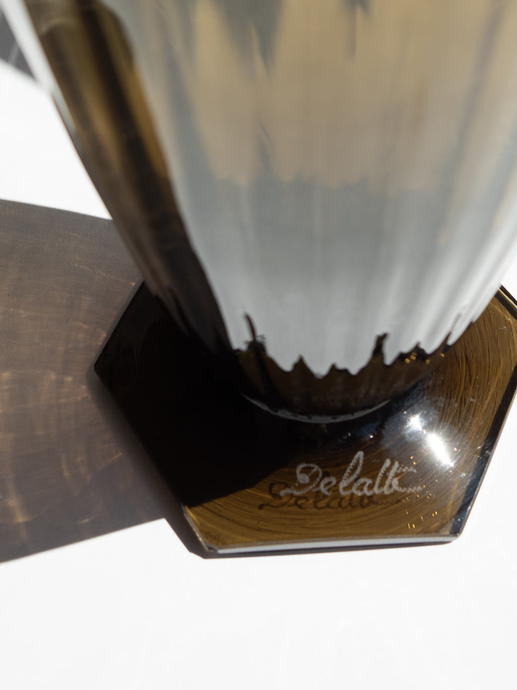 A Monumental French Art Deco Smoky Glass "Torsade" Vase by Delatte