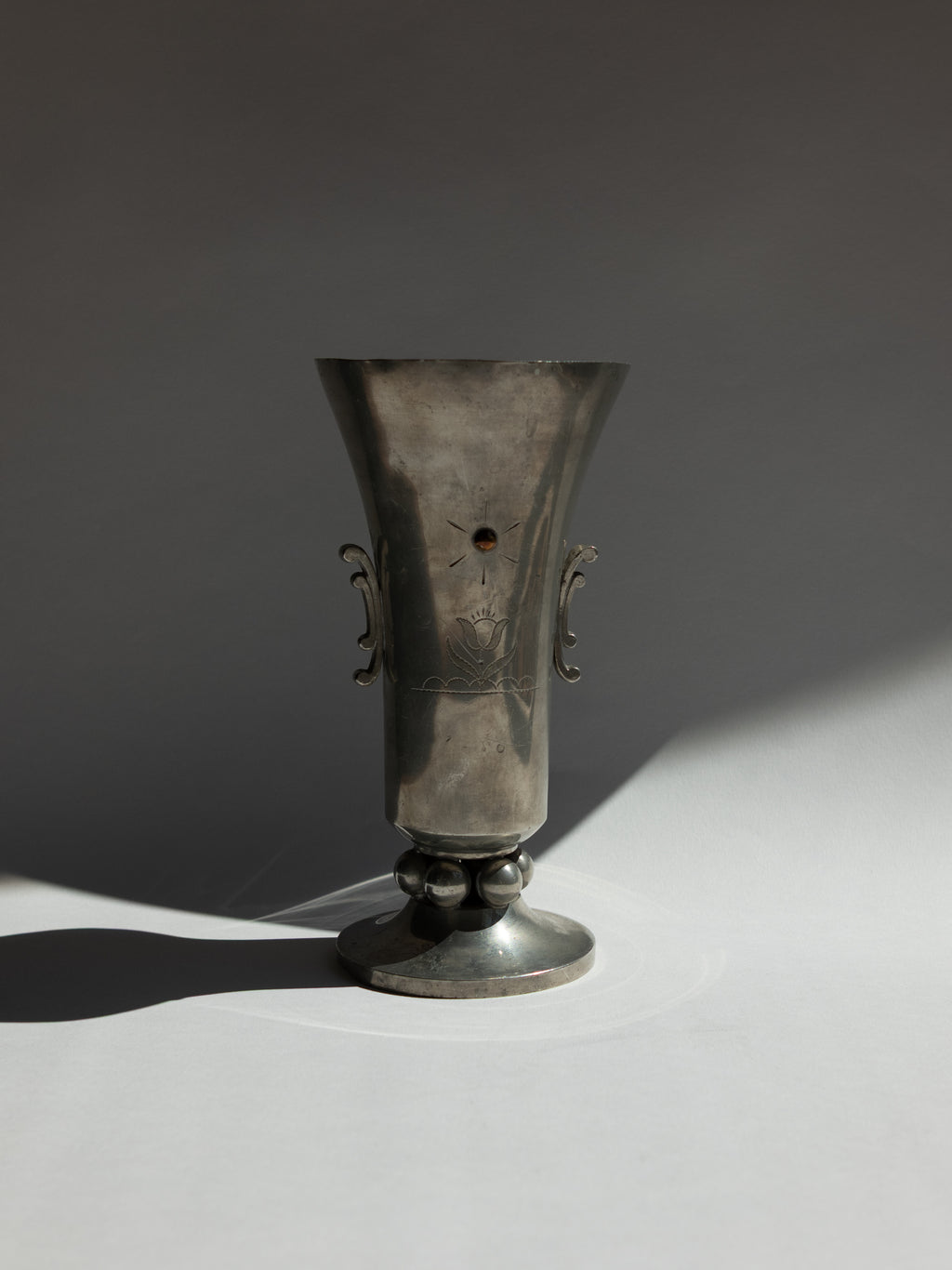 Swedish Grace Pewter Sunburst & Tulip Vase by J.L. Hultman for Svenskt Tenn