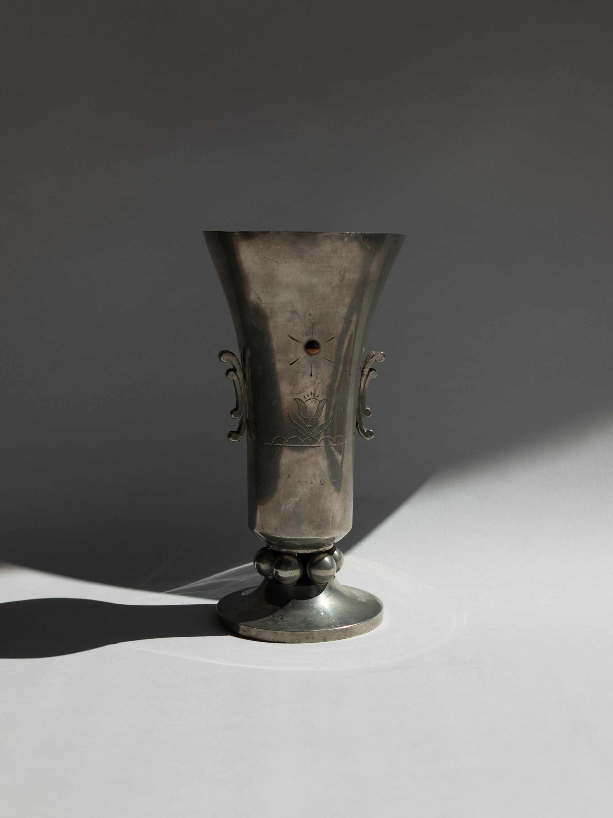 Swedish Grace Pewter Sunburst & Tulip Vase by J.L. Hultman for Svenskt Tenn