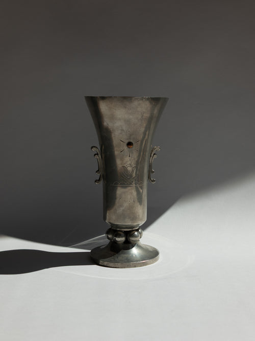 Swedish Grace Pewter Sunburst & Tulip Vase by J.L. Hultman for Svenskt Tenn